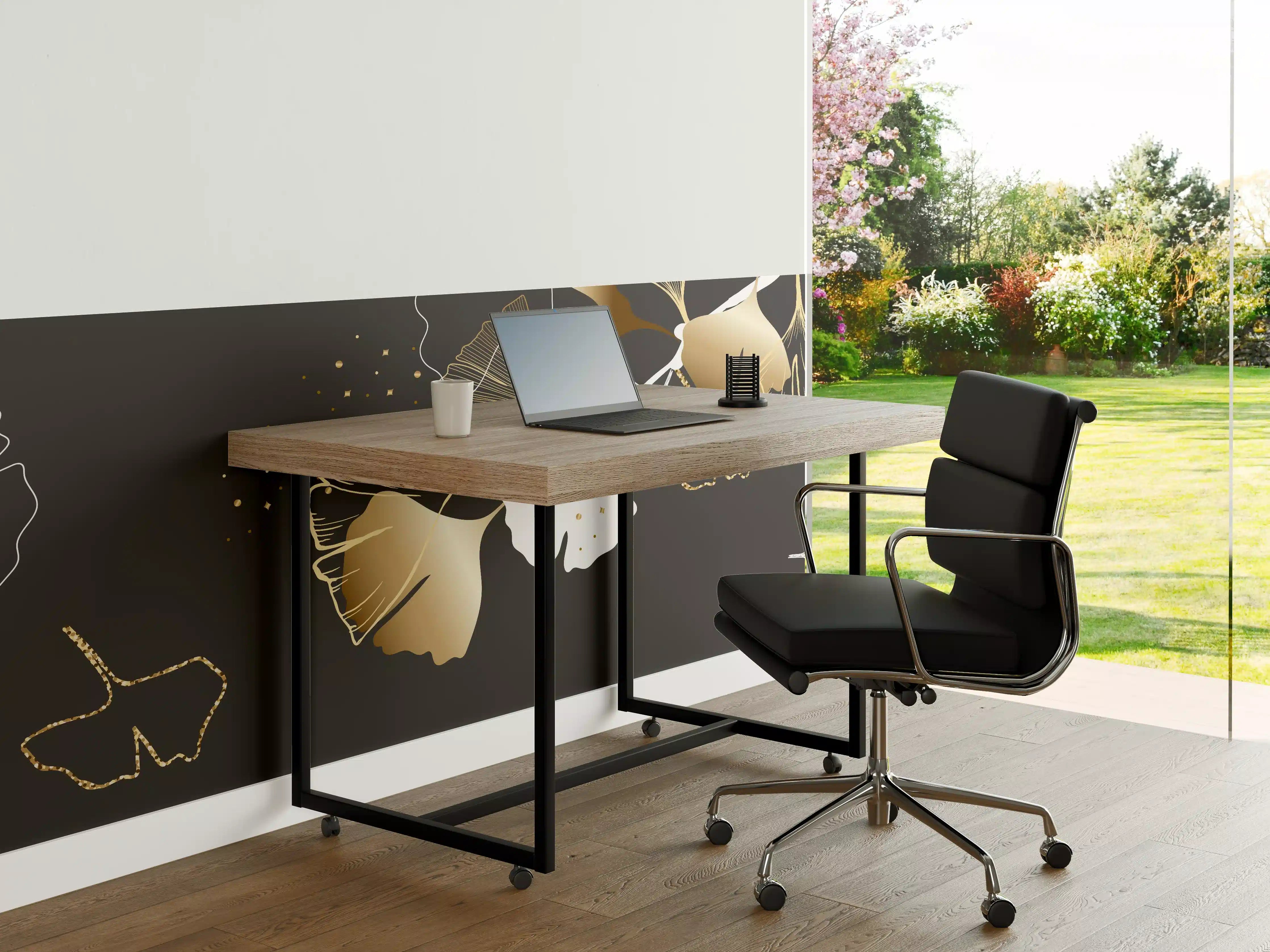Büro Wandgestaltung - Abstrakte Ginkgo Muster Gold Schwarz