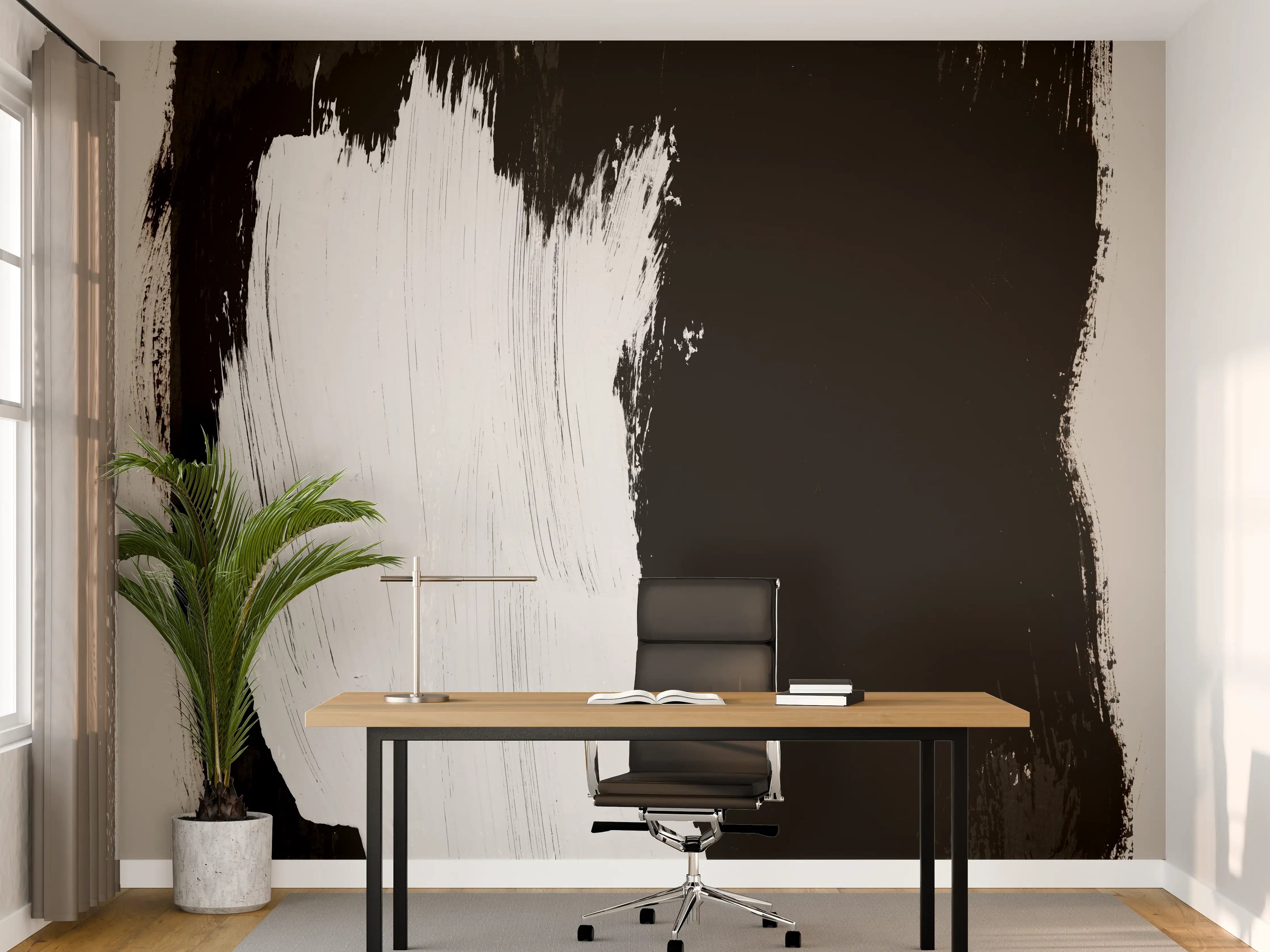 Büro Wandgestaltung - Abstrakte Grau-Schwarz Pinselstriche