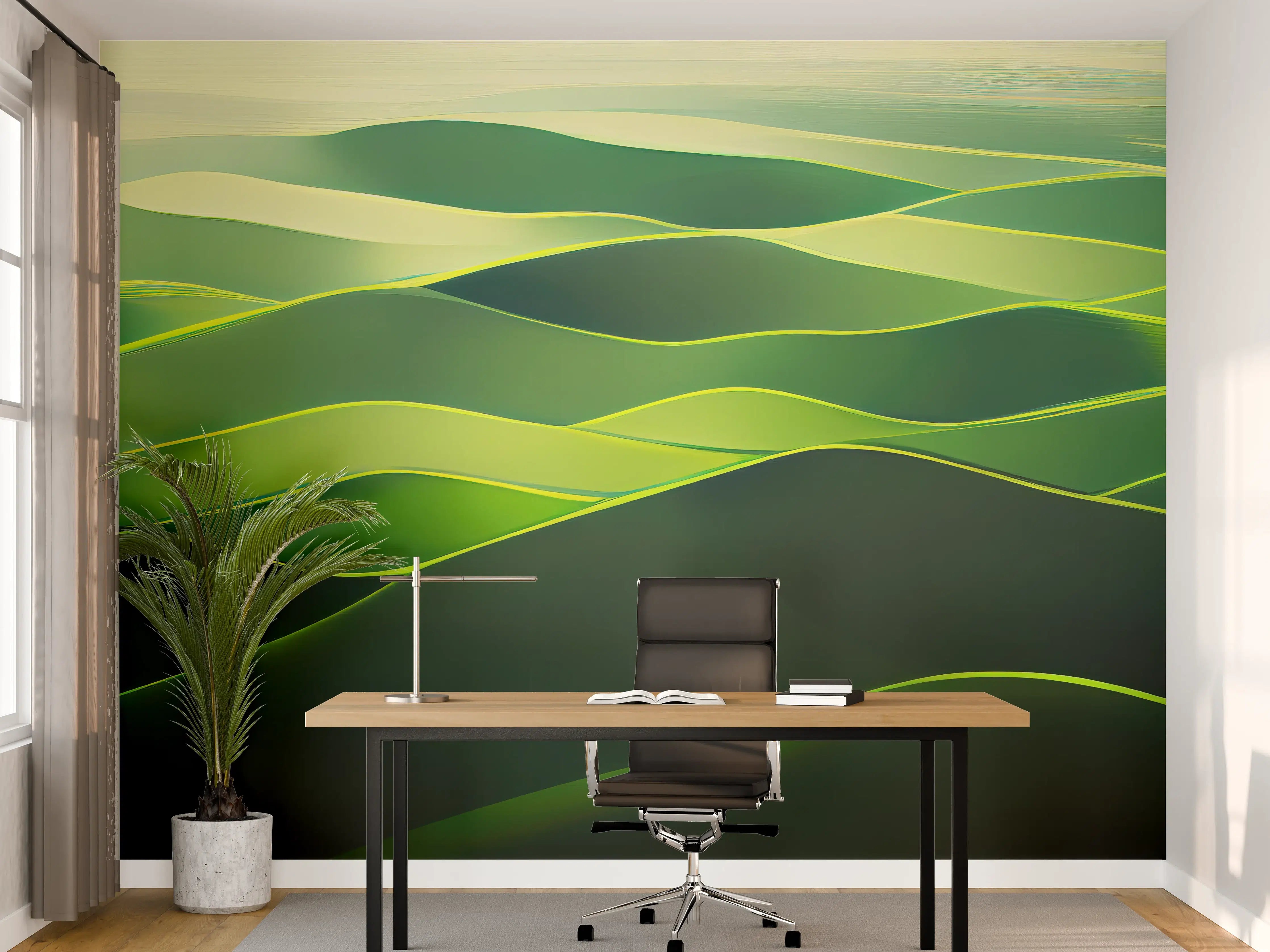 Büro Wandgestaltung - Abstrakte Grüne Landschaft Illustration