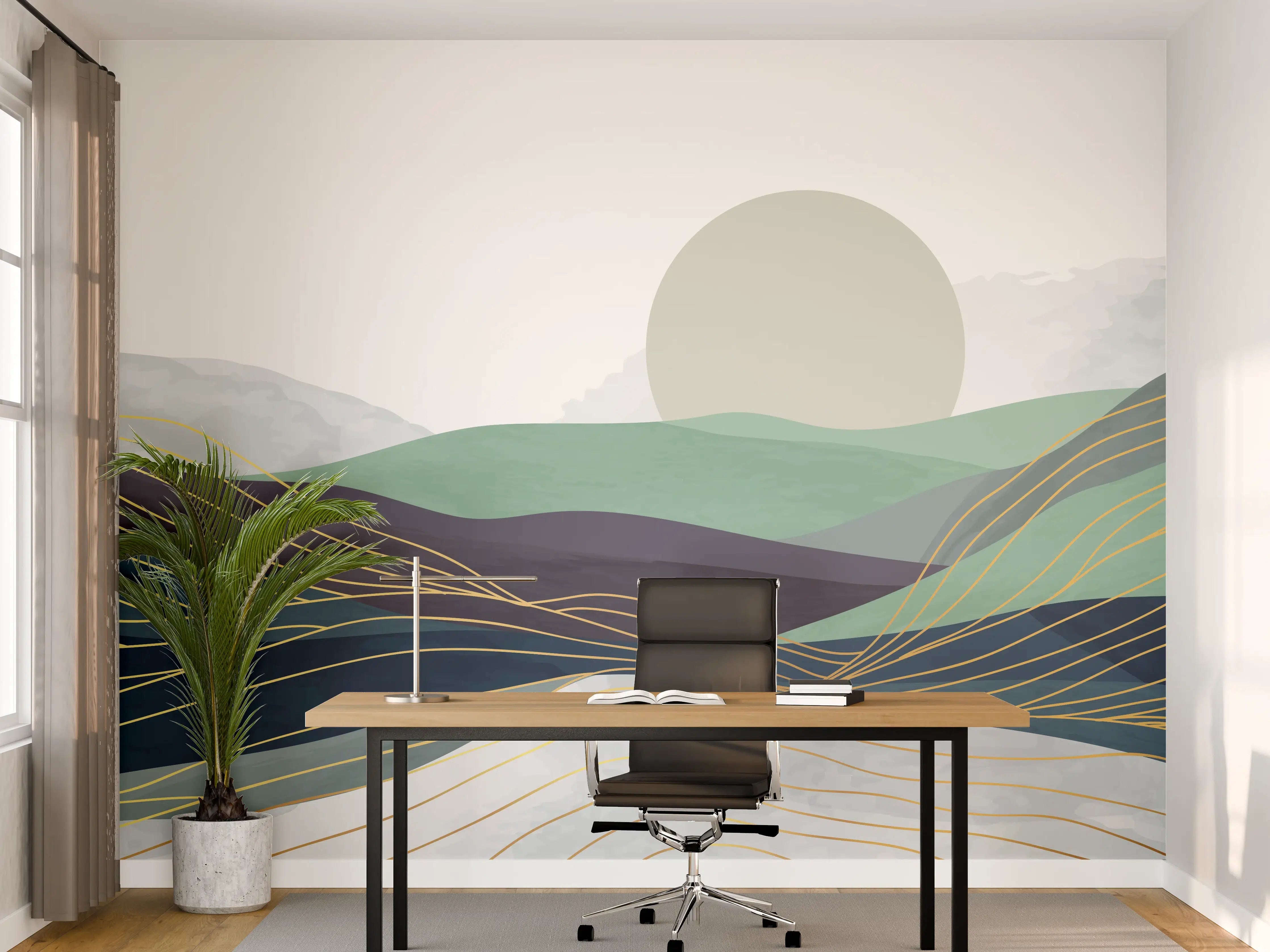 Büro Wandgestaltung - Abstrakte Hügellandschaft in Pastell