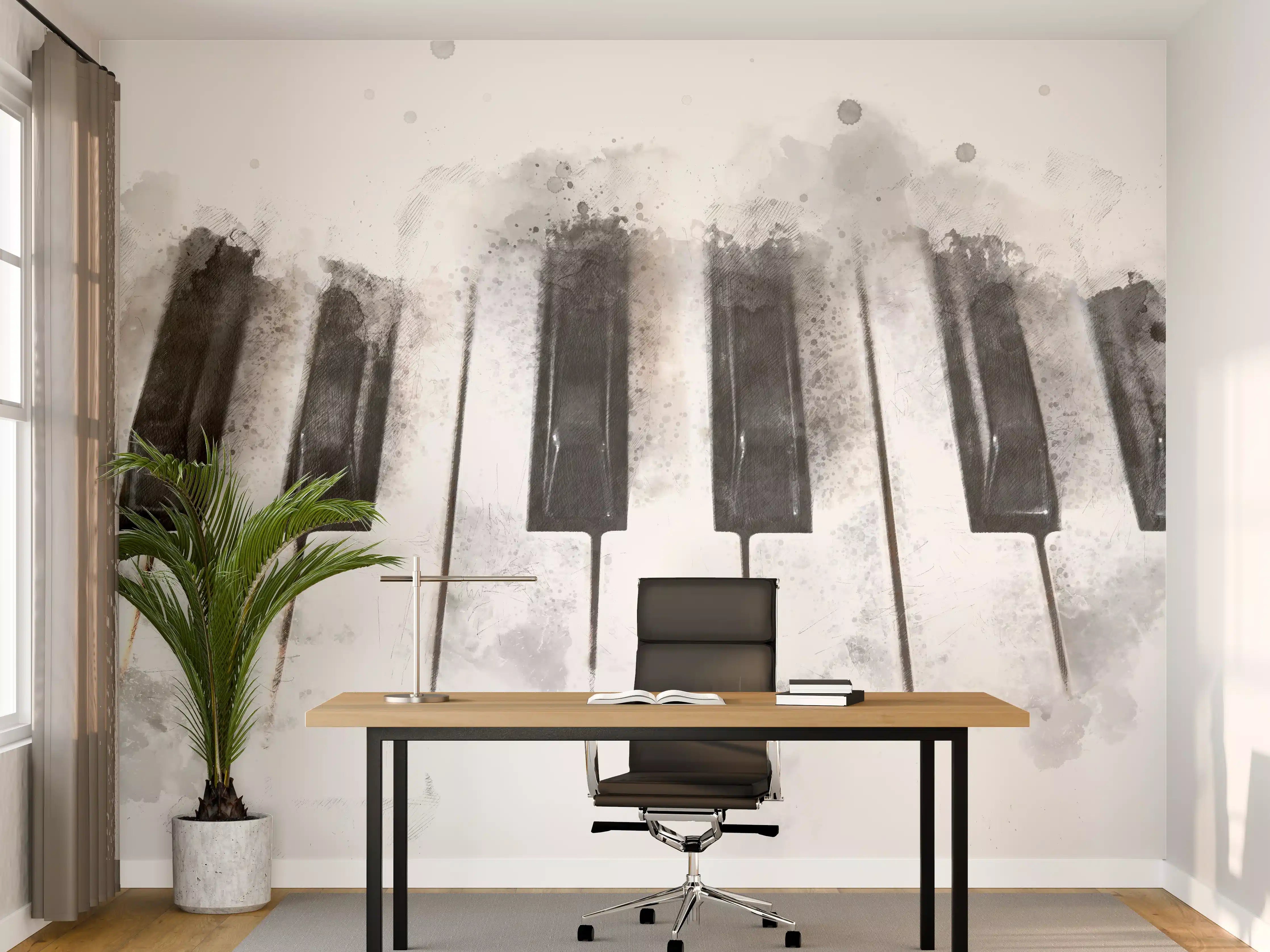 Büro Wandgestaltung - Abstrakte Klaviertastatur - Schwarz-weiß