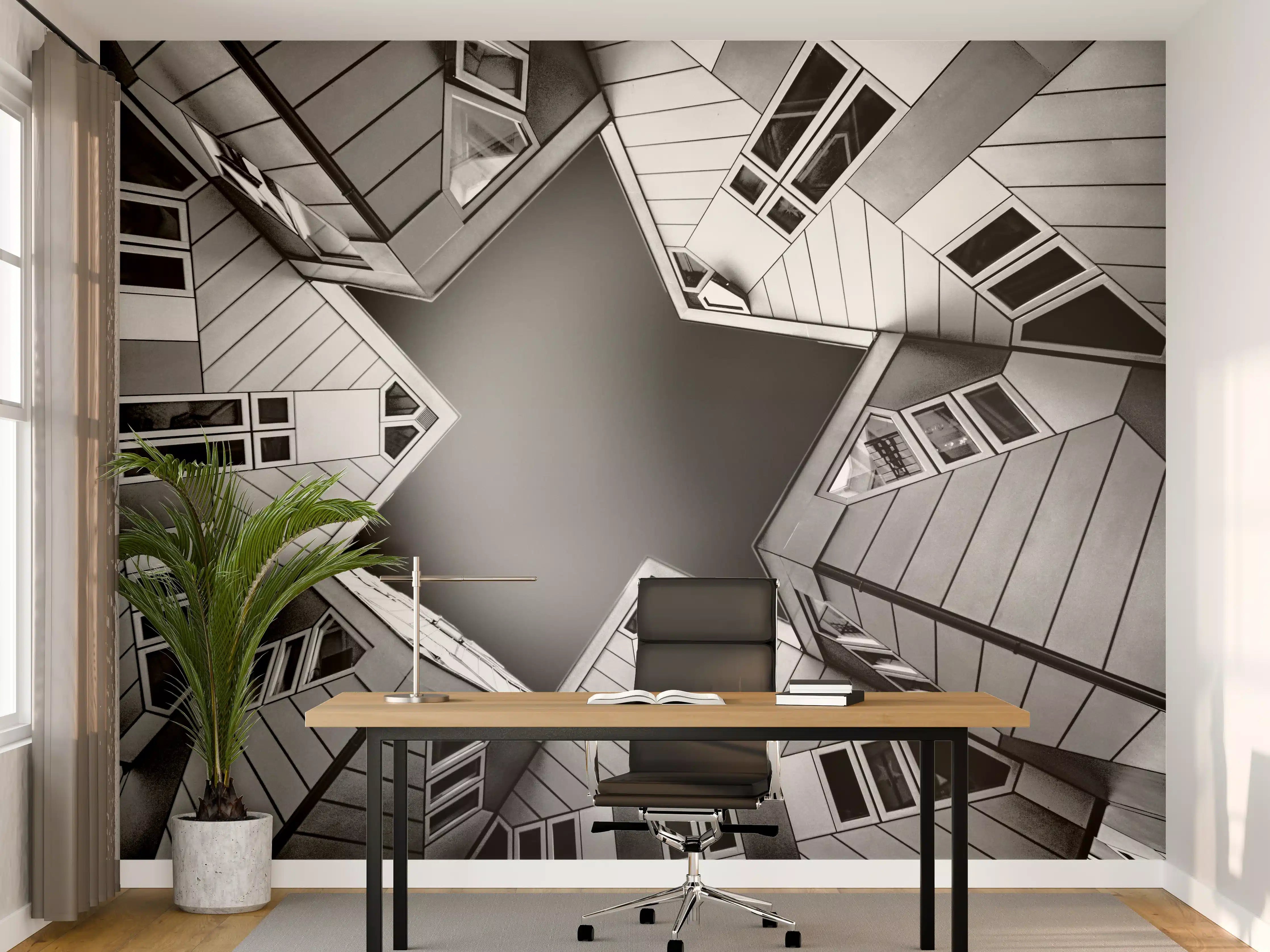 Büro Wandgestaltung - Abstrakte Kubushäuser in Monochrom