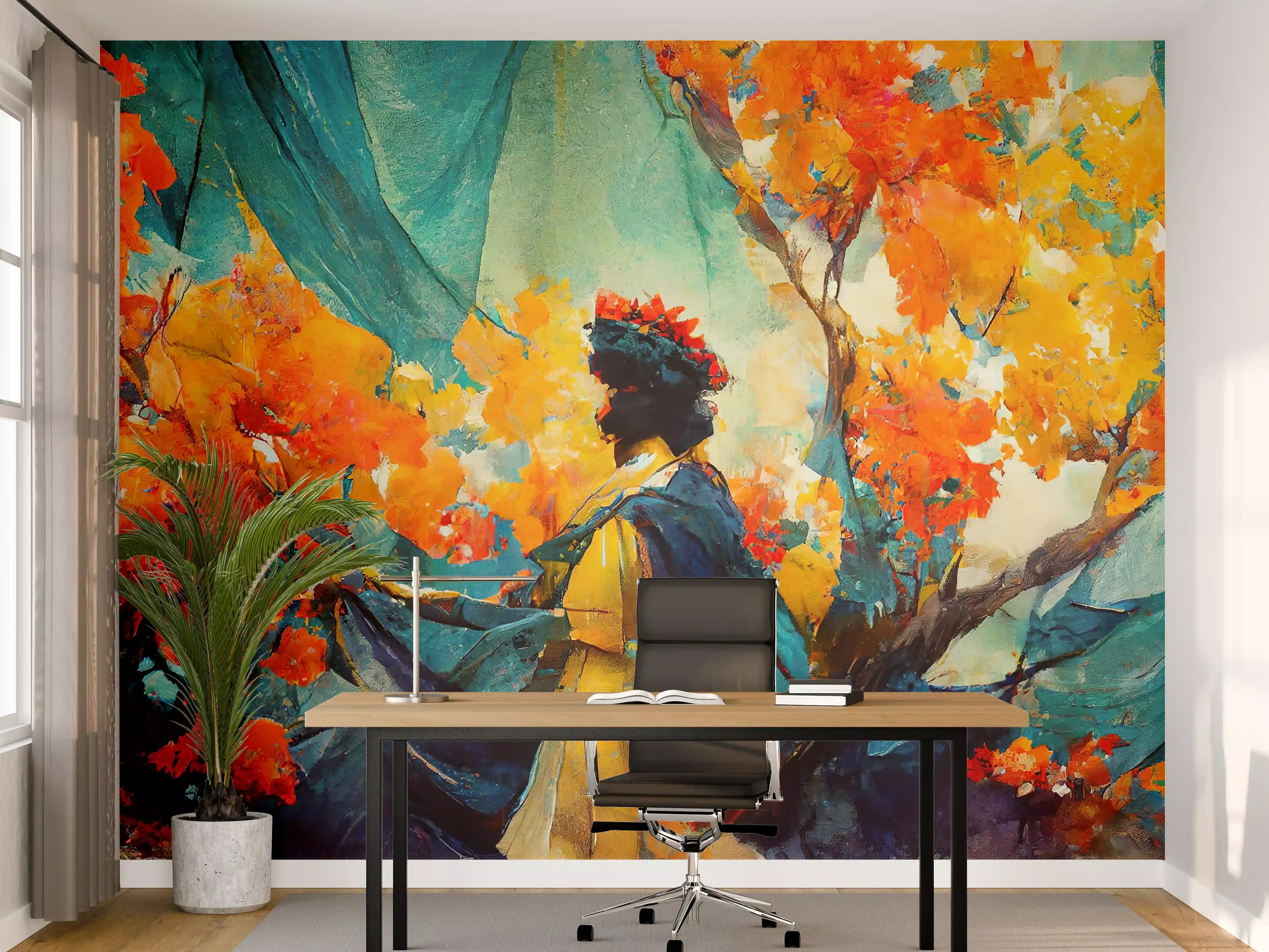 Büro Wandgestaltung - Abstrakte Kunst - Frau im Wald
