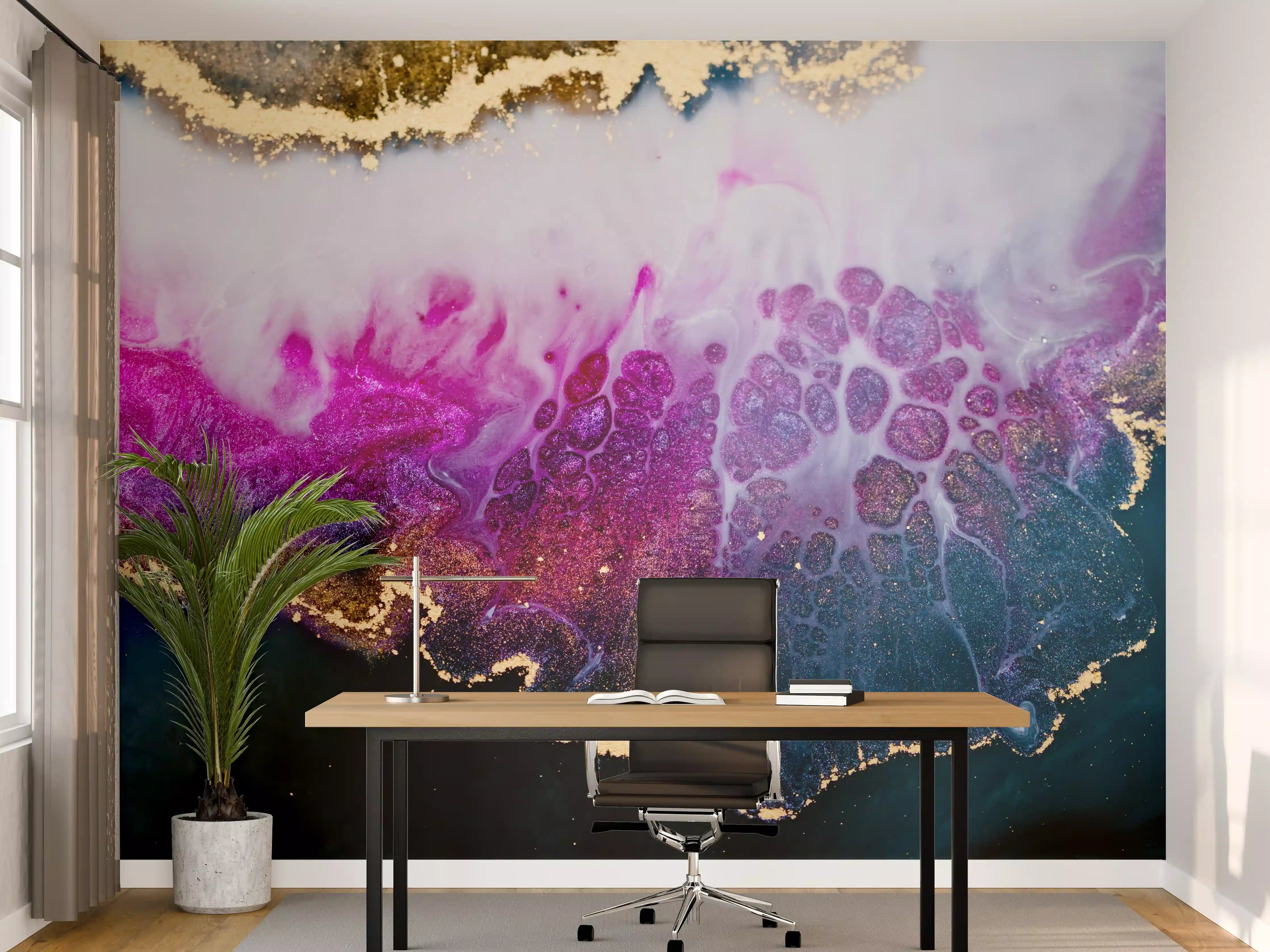 Büro Wandgestaltung - Abstrakte Kunst in Lila-Gold