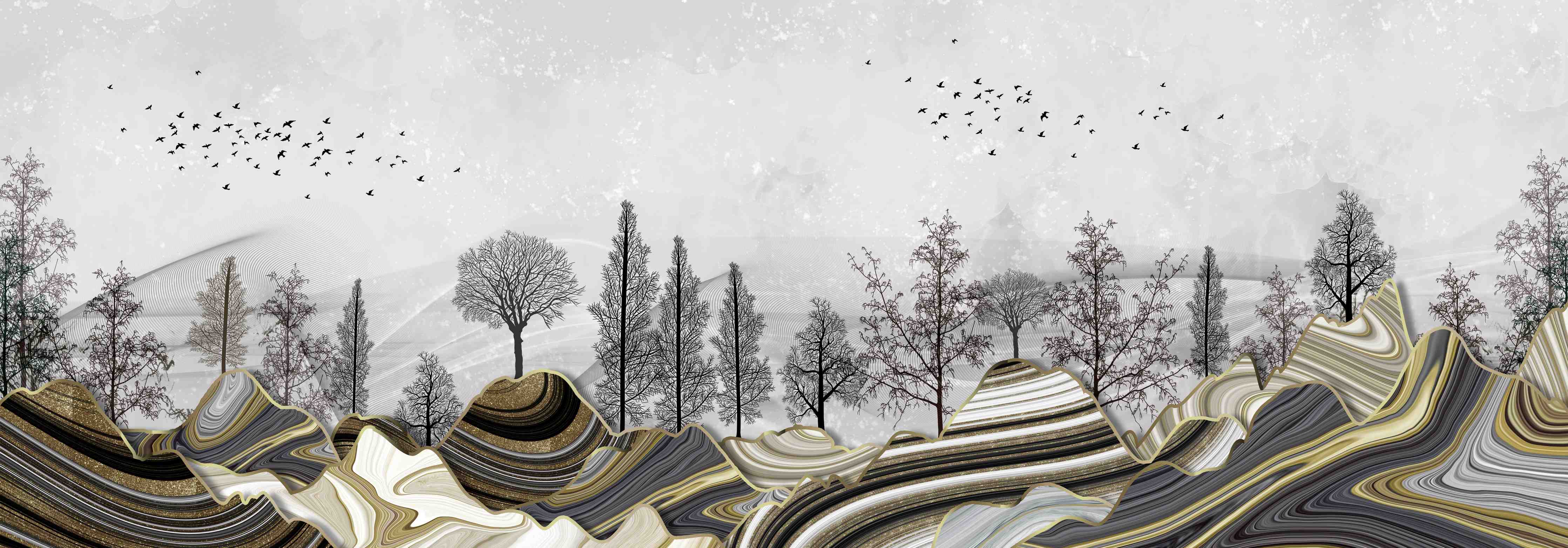 Büro Wandgestaltung-Abstrakte Landschafts- Zeichnung