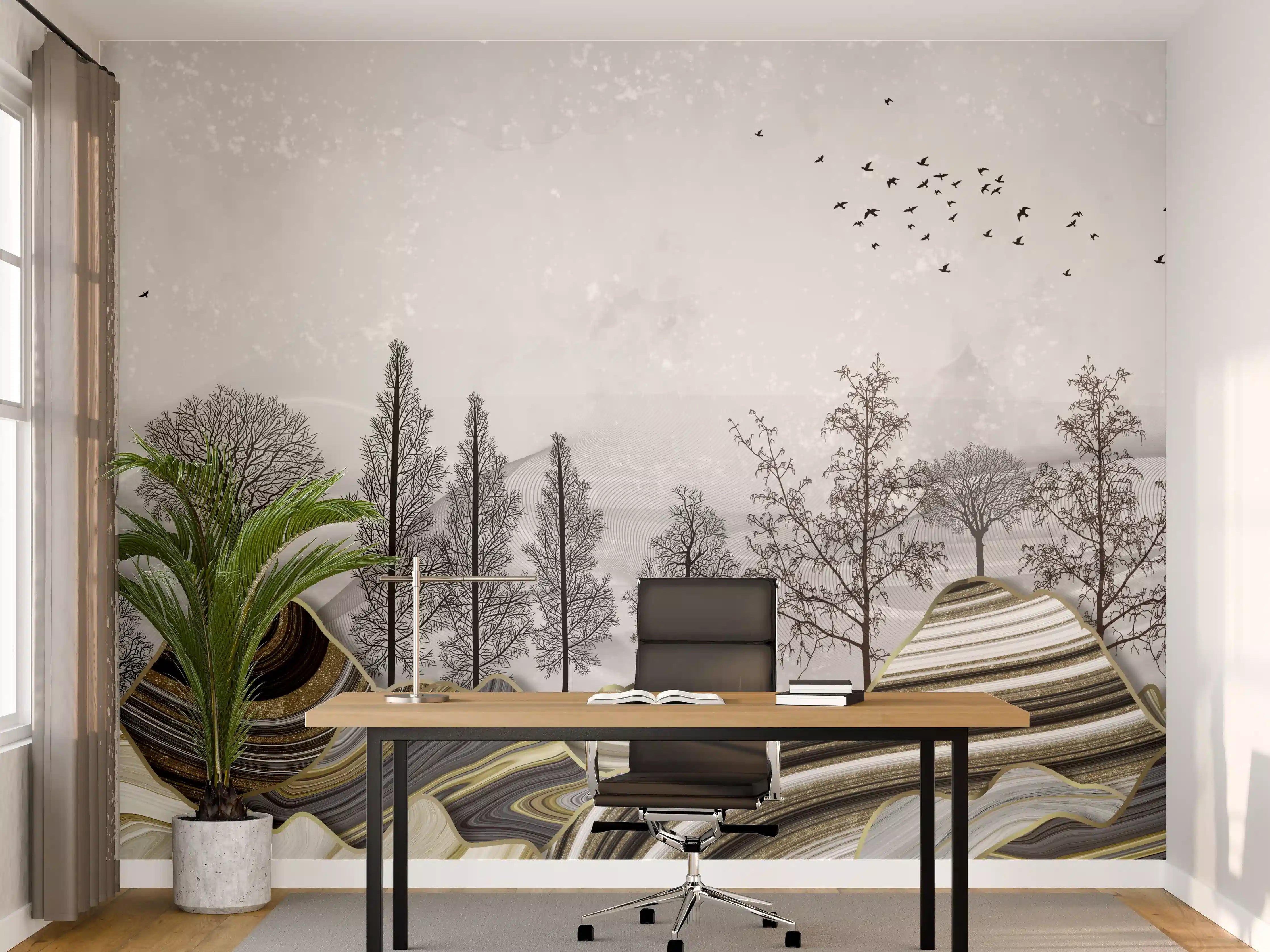 Büro Wandgestaltung - Abstrakte Landschafts- Zeichnung