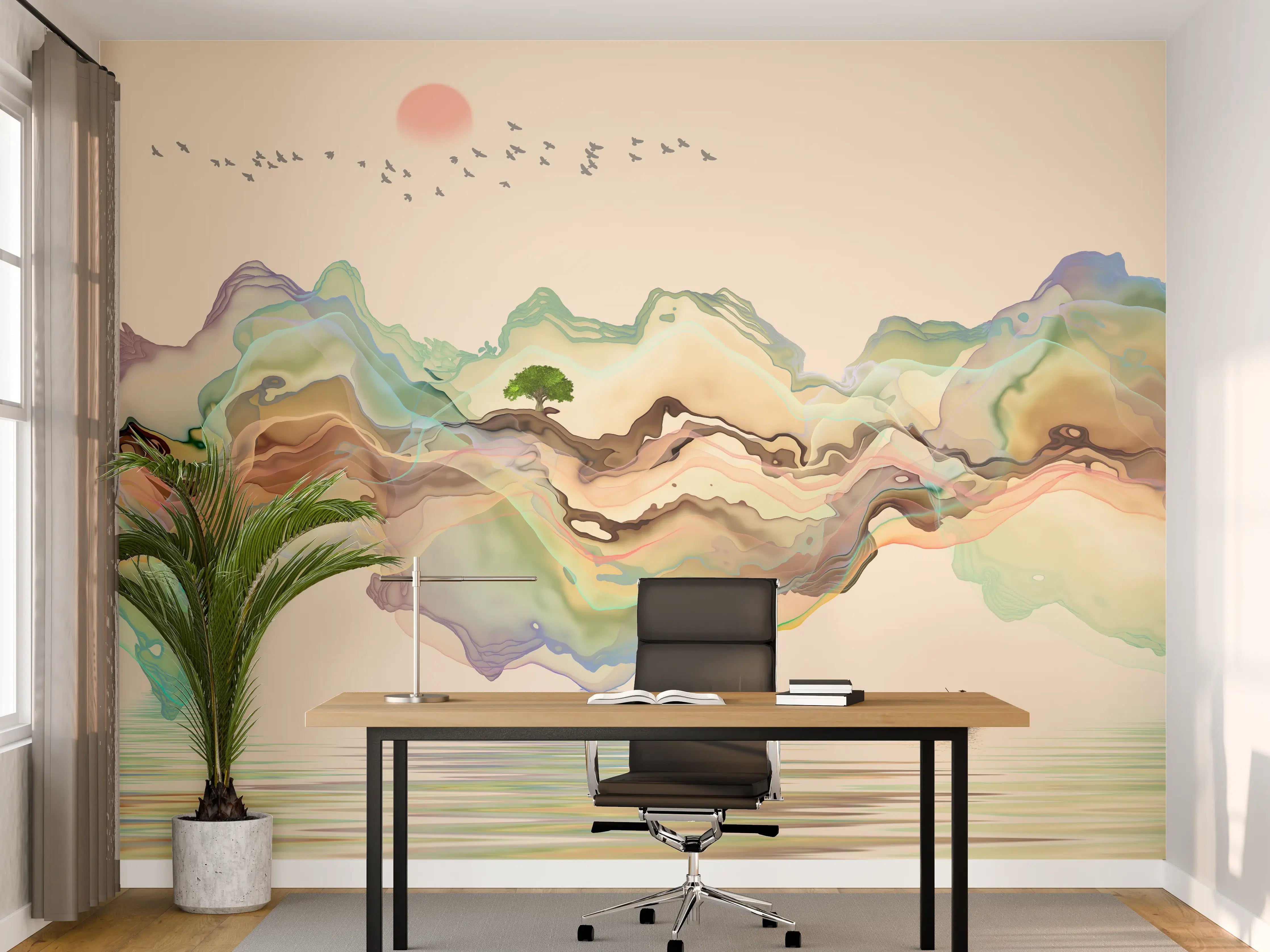 Büro Wandgestaltung - Abstrakte Landschafts Illustration