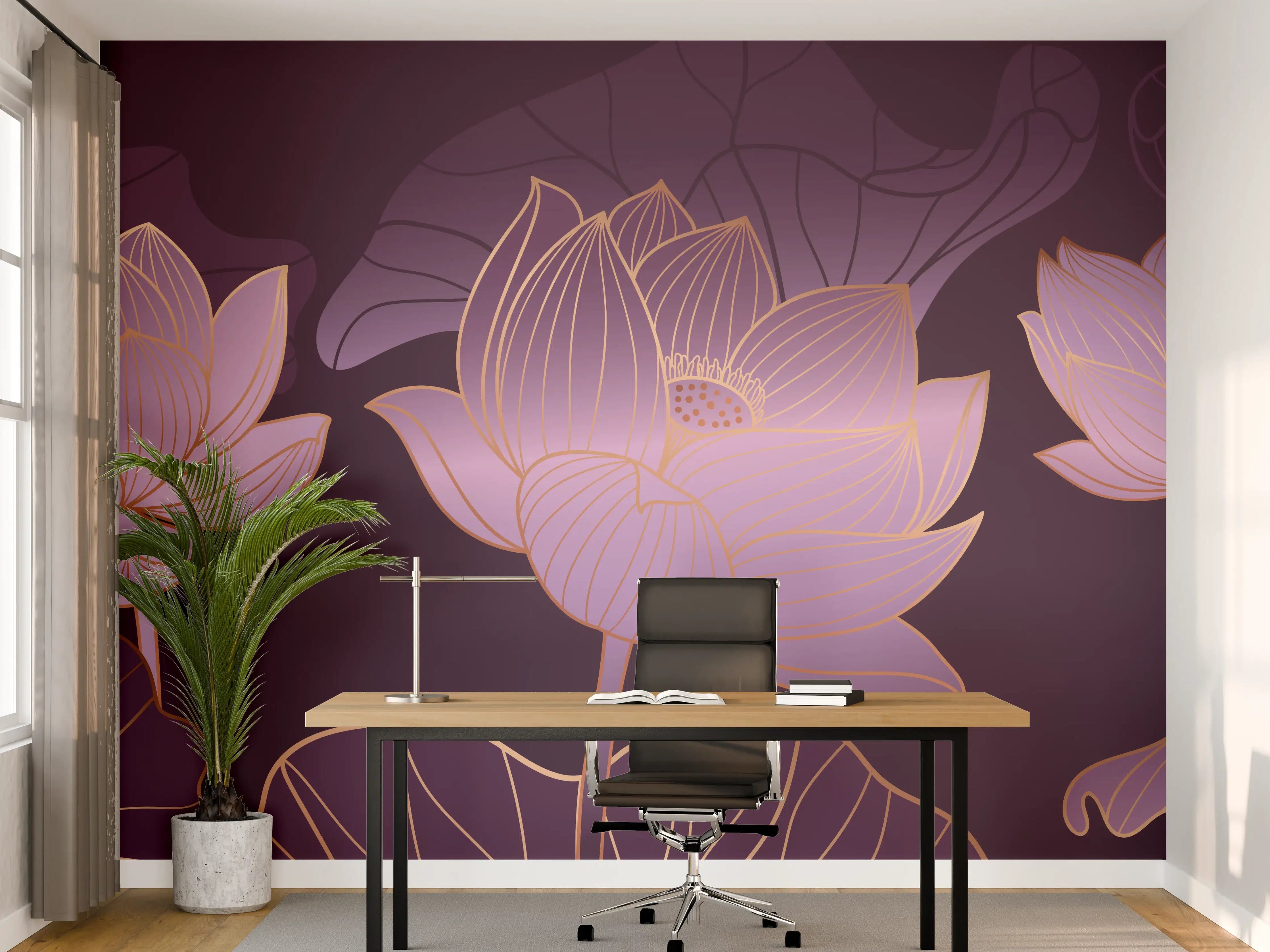 Büro Wandgestaltung - Abstrakte Lila Lotus Illustration
