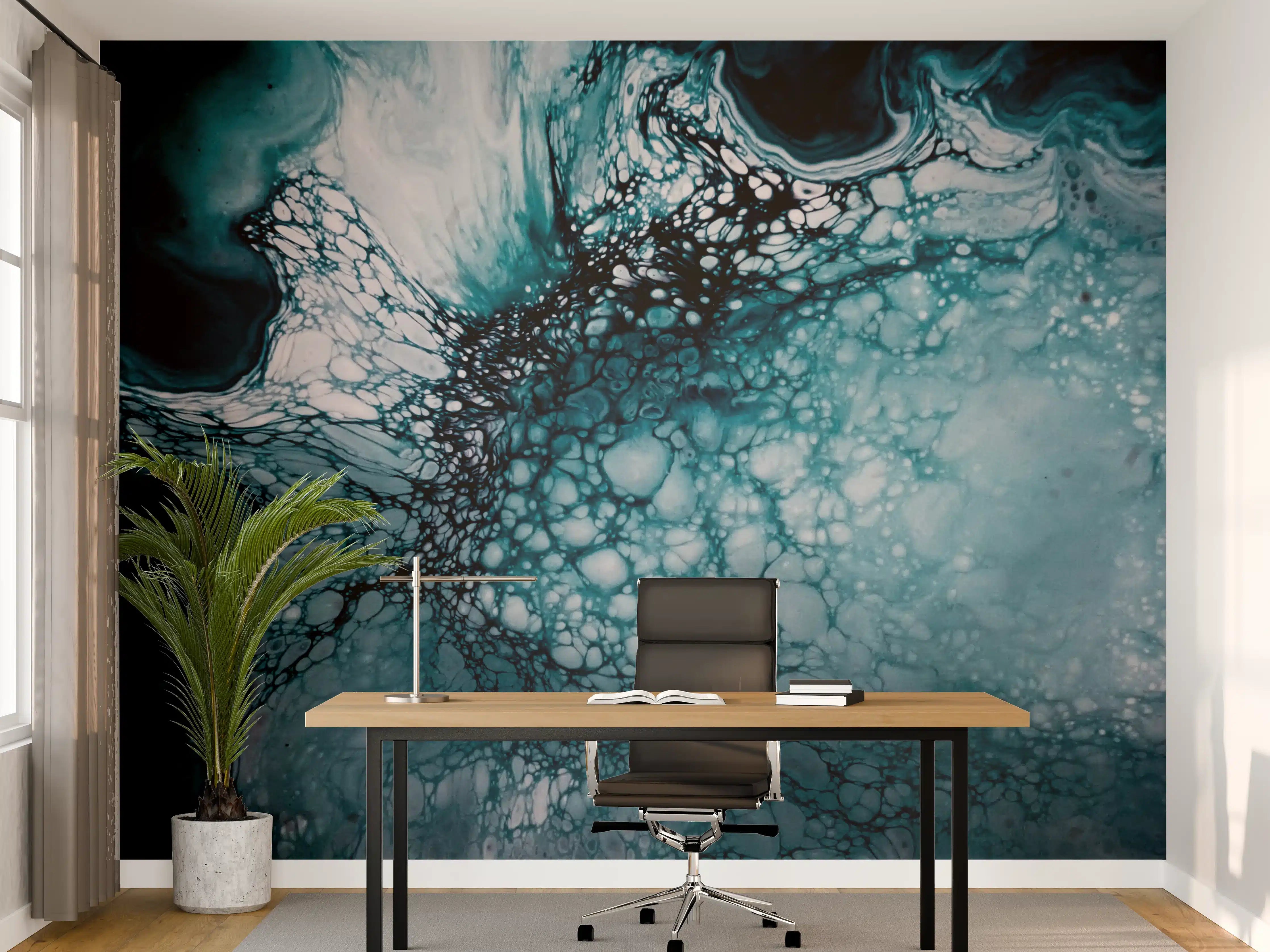 Büro Wandgestaltung - Abstrakte Marmor-Malerei Blautöne