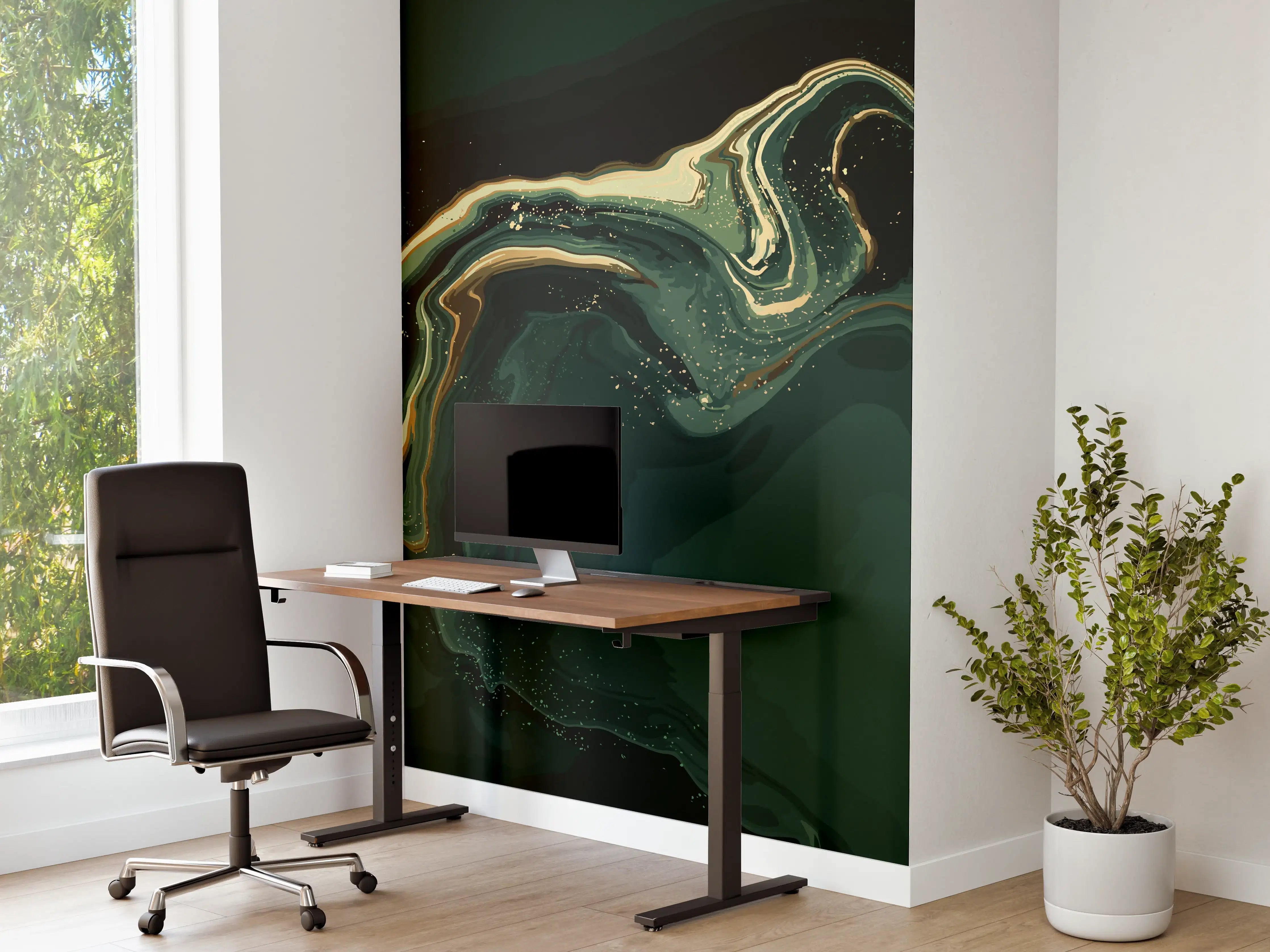 Büro Wandgestaltung - Abstrakte Marmortextur in Goldgrün