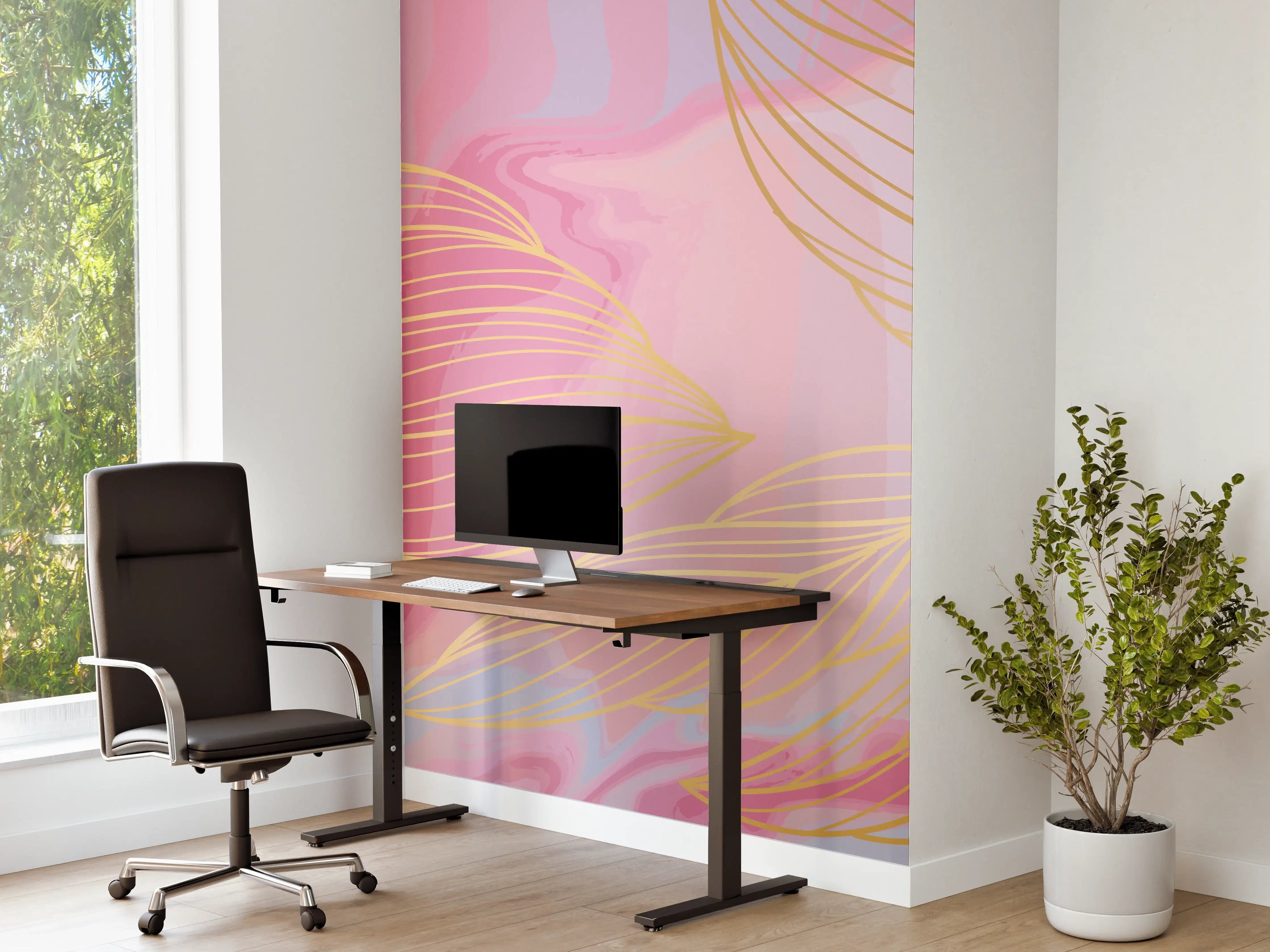 Büro Wandgestaltung - Abstrakte Rosa Wellen Kunst
