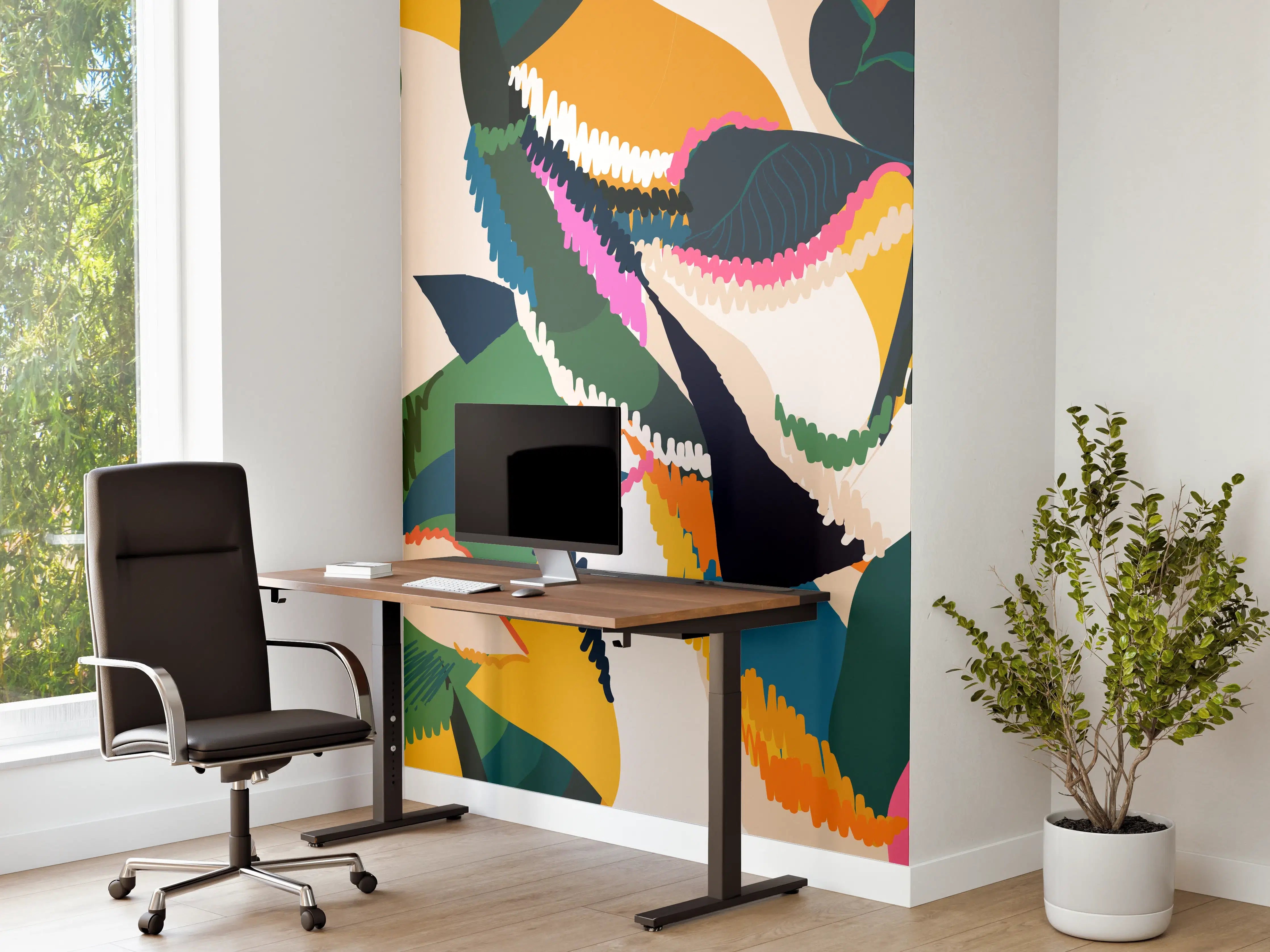 Büro Wandgestaltung - Abstrakte Tropische Blumen Pink-Orange