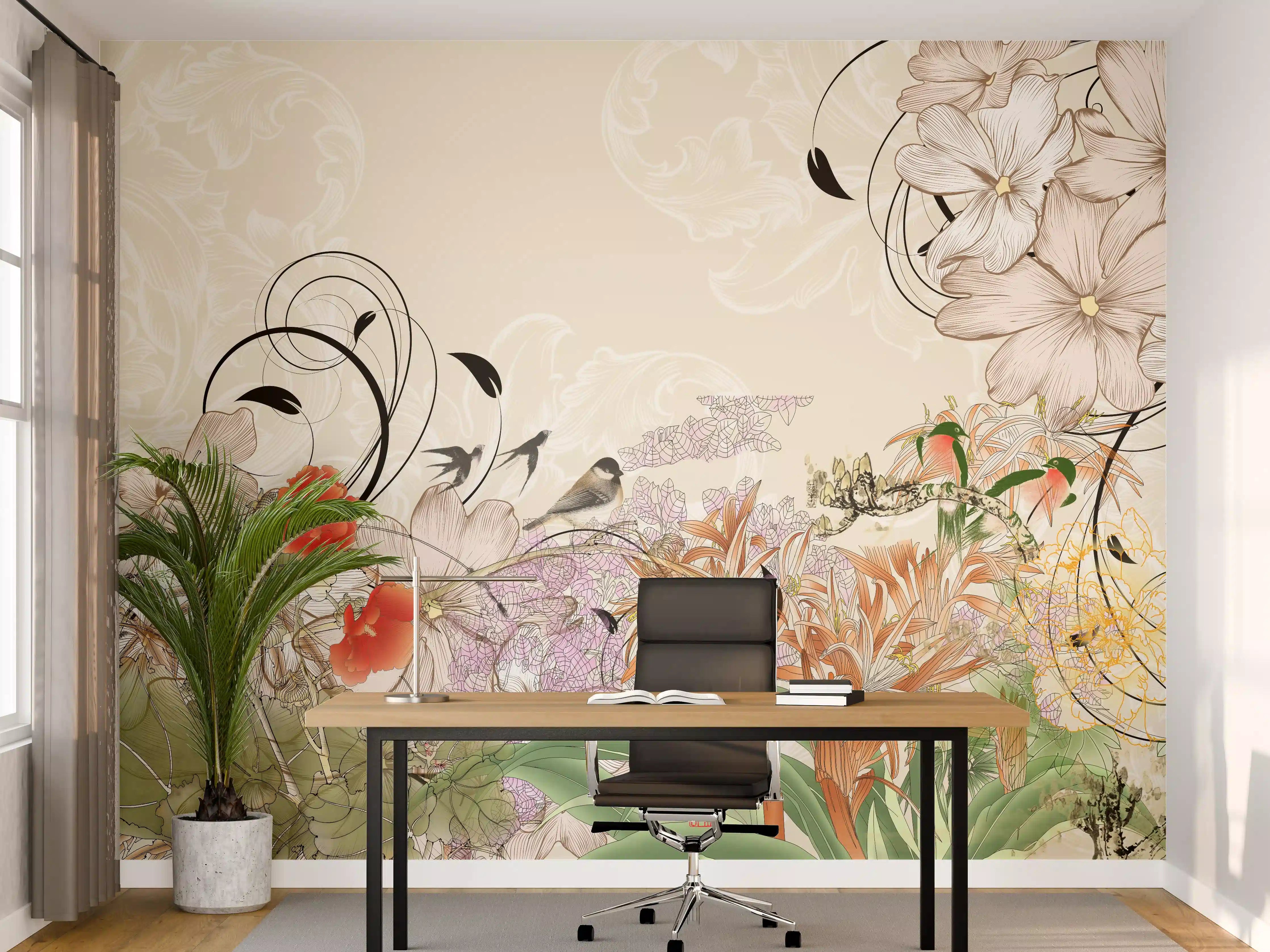 Büro Wandgestaltung - Abstrakte Vögel Natur Illustration