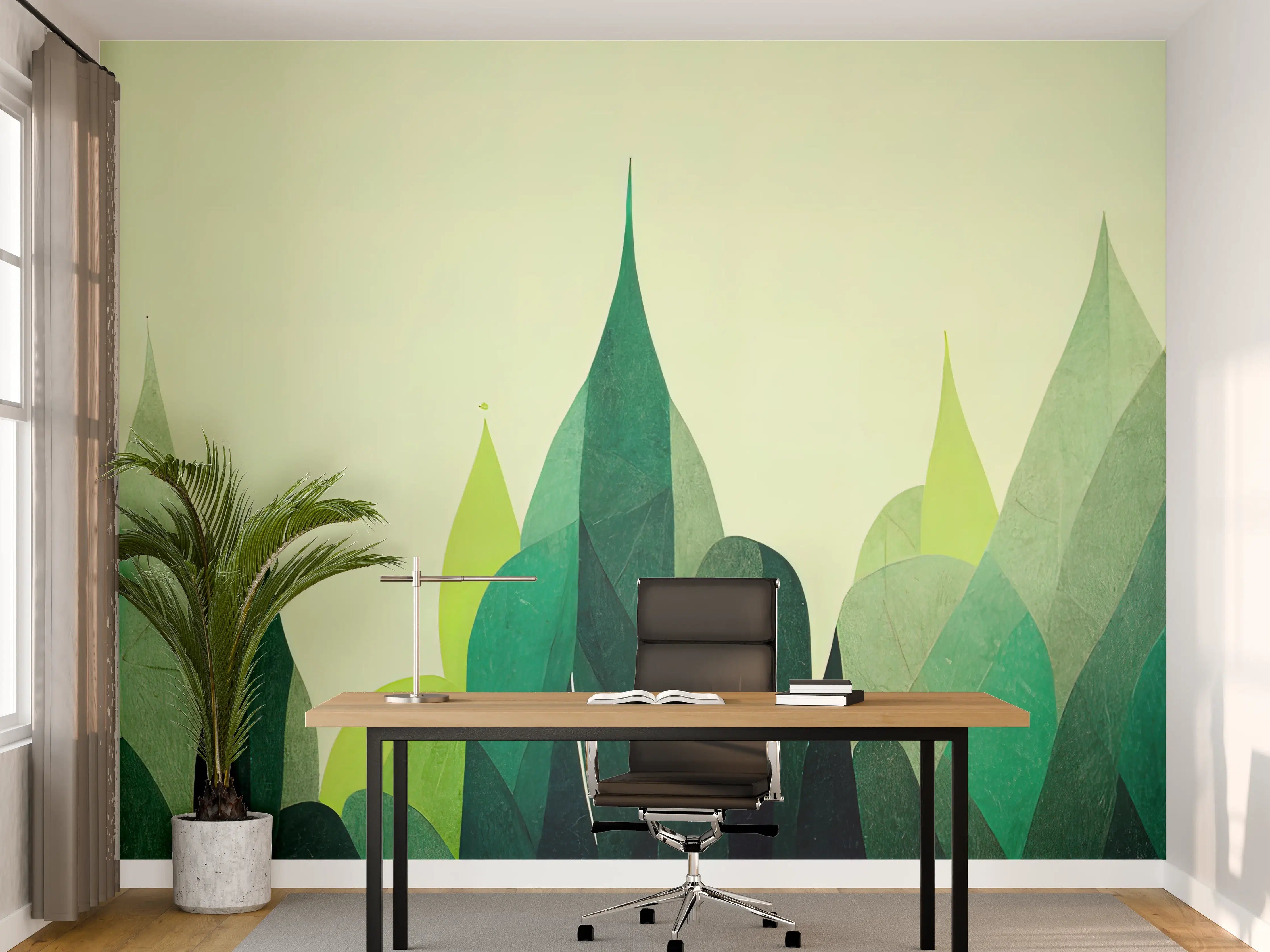 Büro Wandgestaltung - Abstrakte Waldlandschaft in Grüntönen