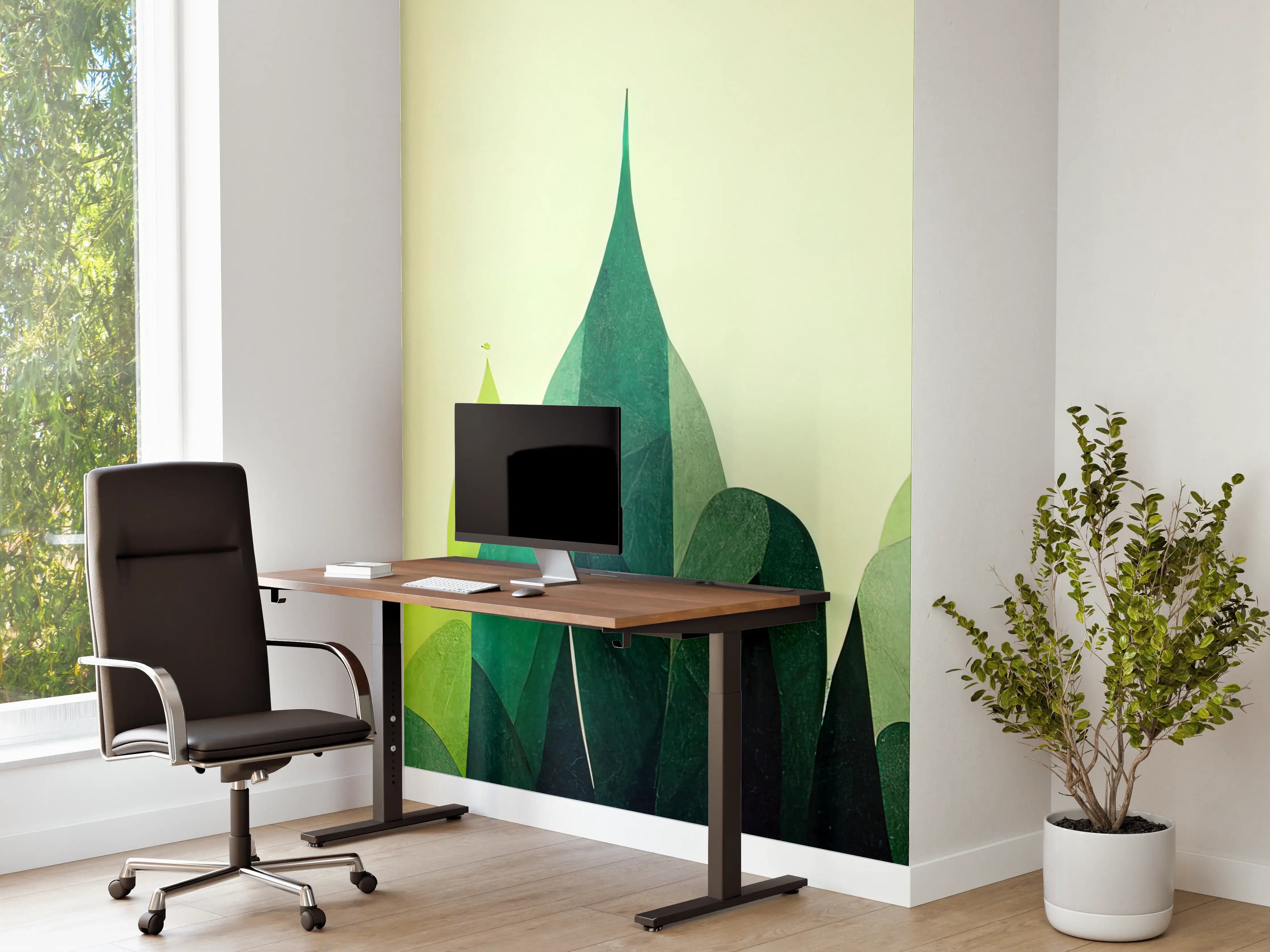 Büro Wandgestaltung - Abstrakte Waldlandschaft in Grüntönen