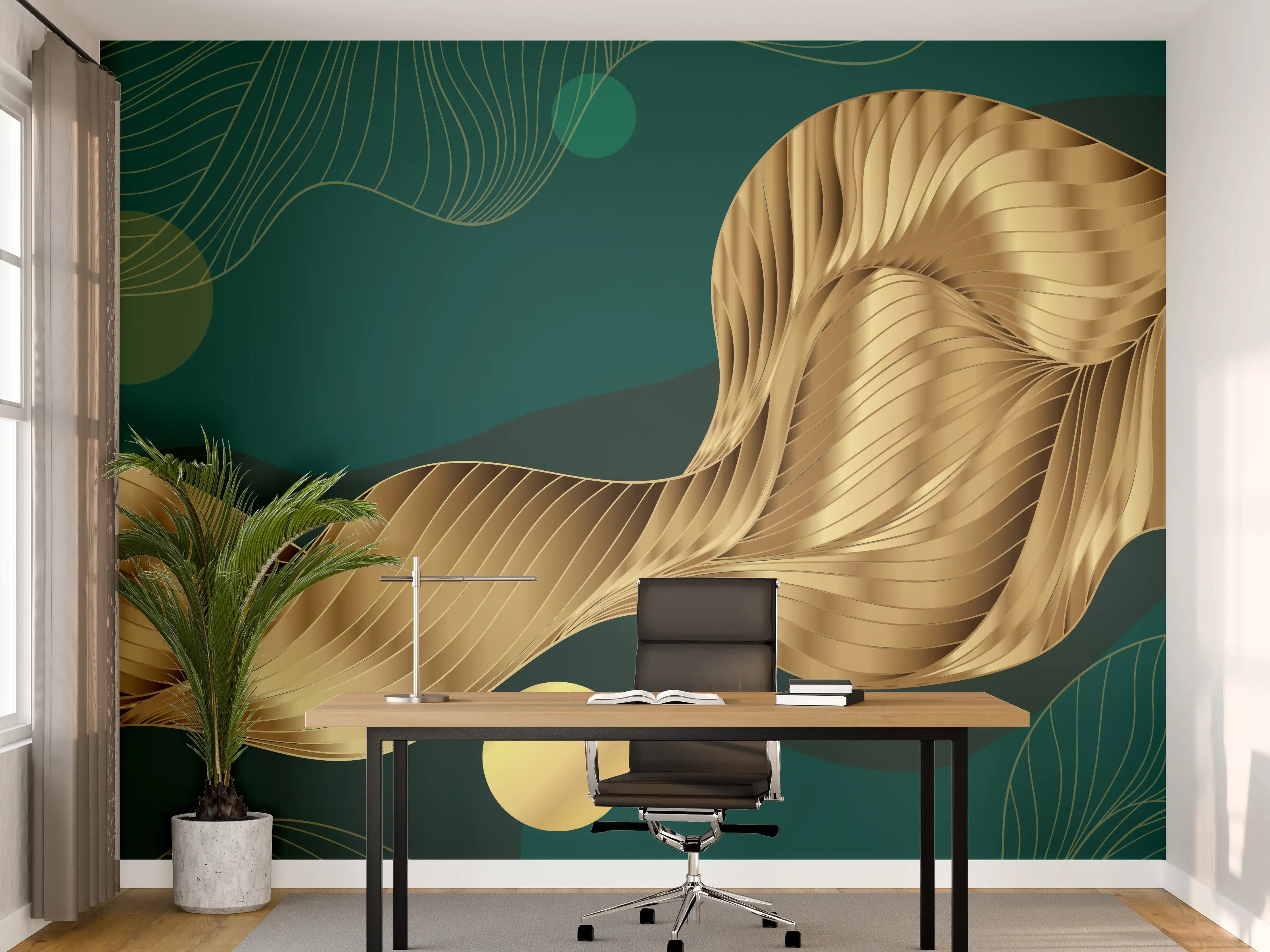 Büro Wandgestaltung - Abstrakte Wellen Gold Hintergrund