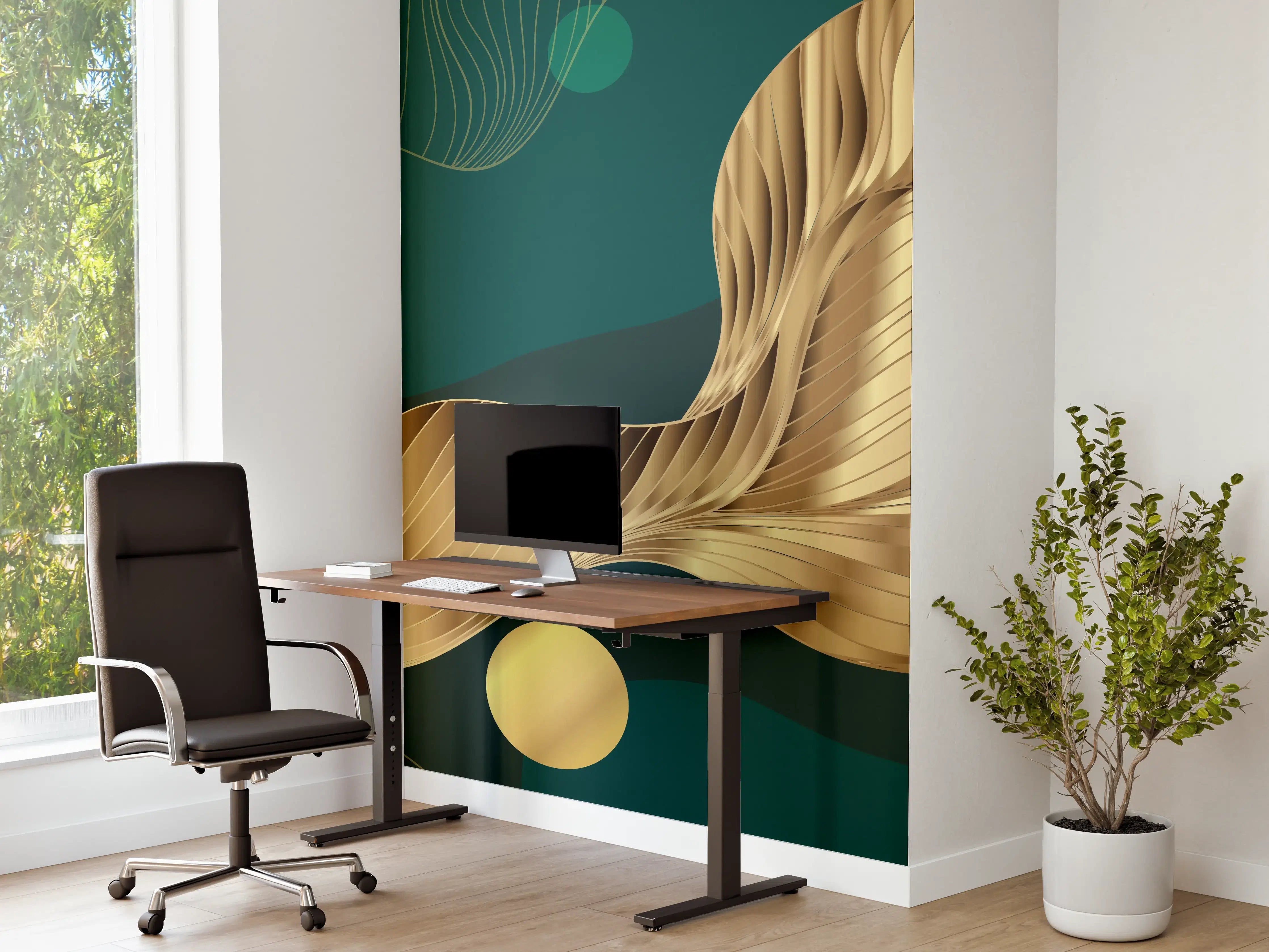 Büro Wandgestaltung - Abstrakte Wellen Gold Hintergrund