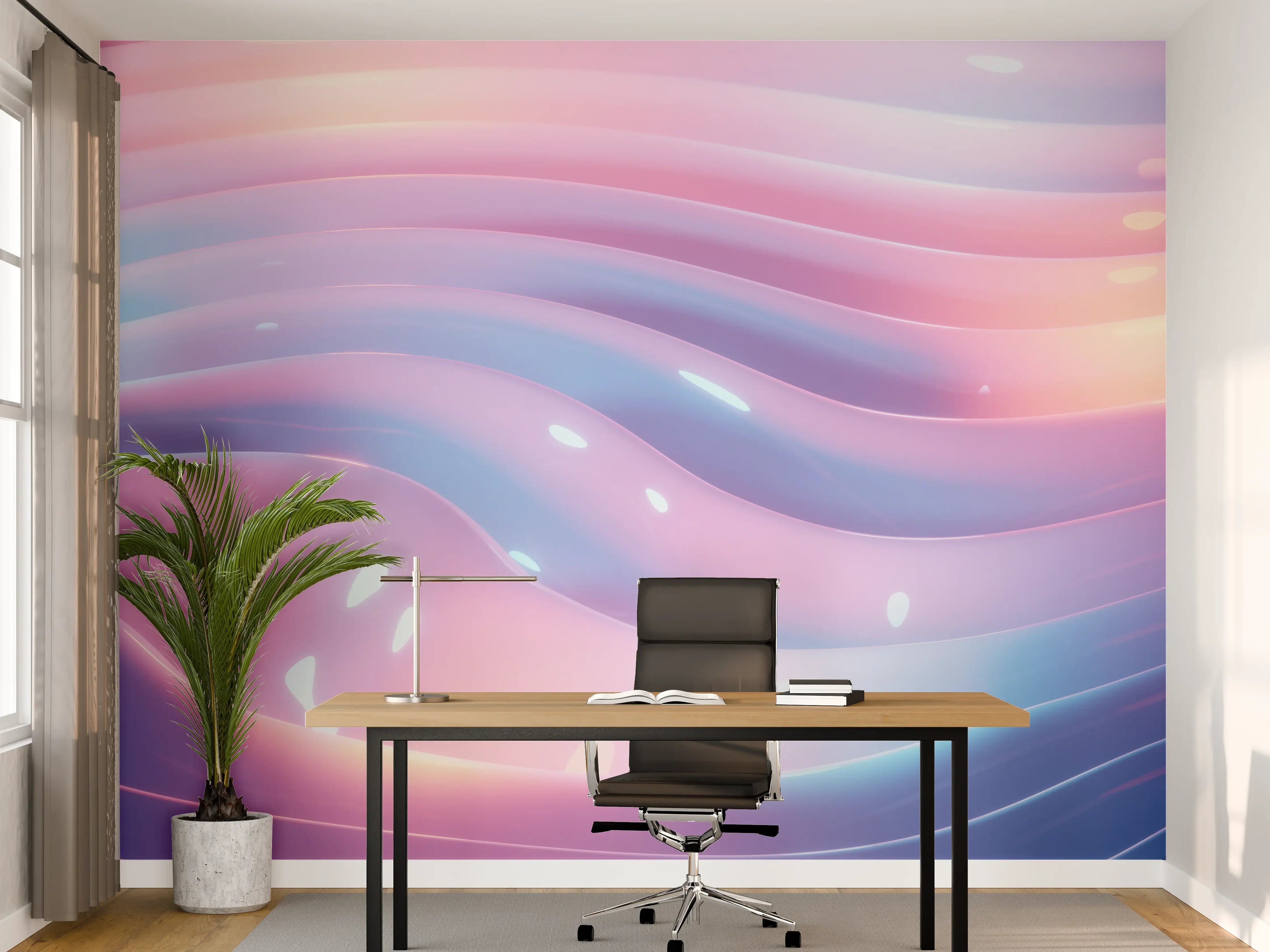 Büro Wandgestaltung - Abstrakte Wellen Rosa Blau