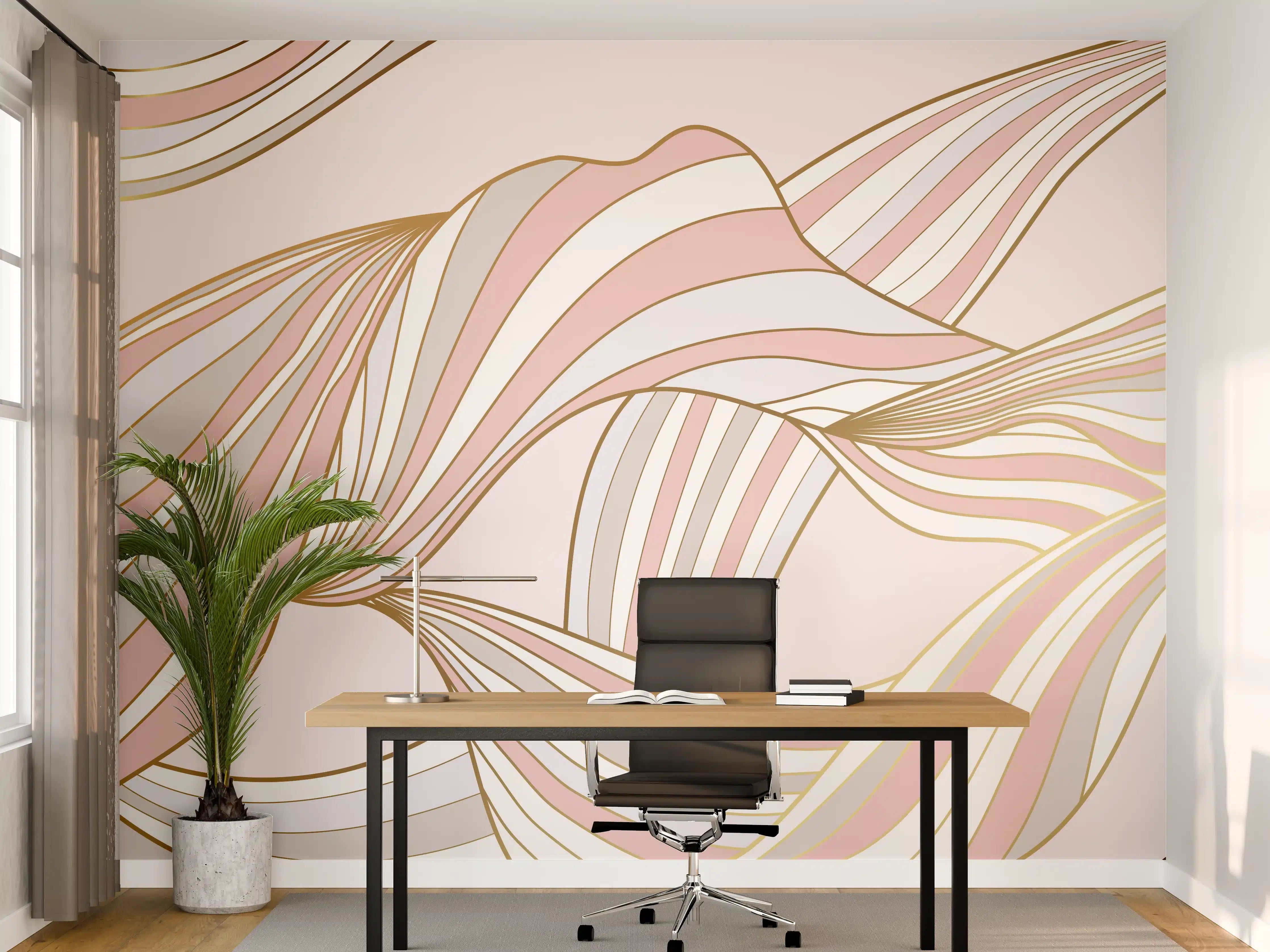 Büro Wandgestaltung - Abstrakte Wogen Rosa Gold
