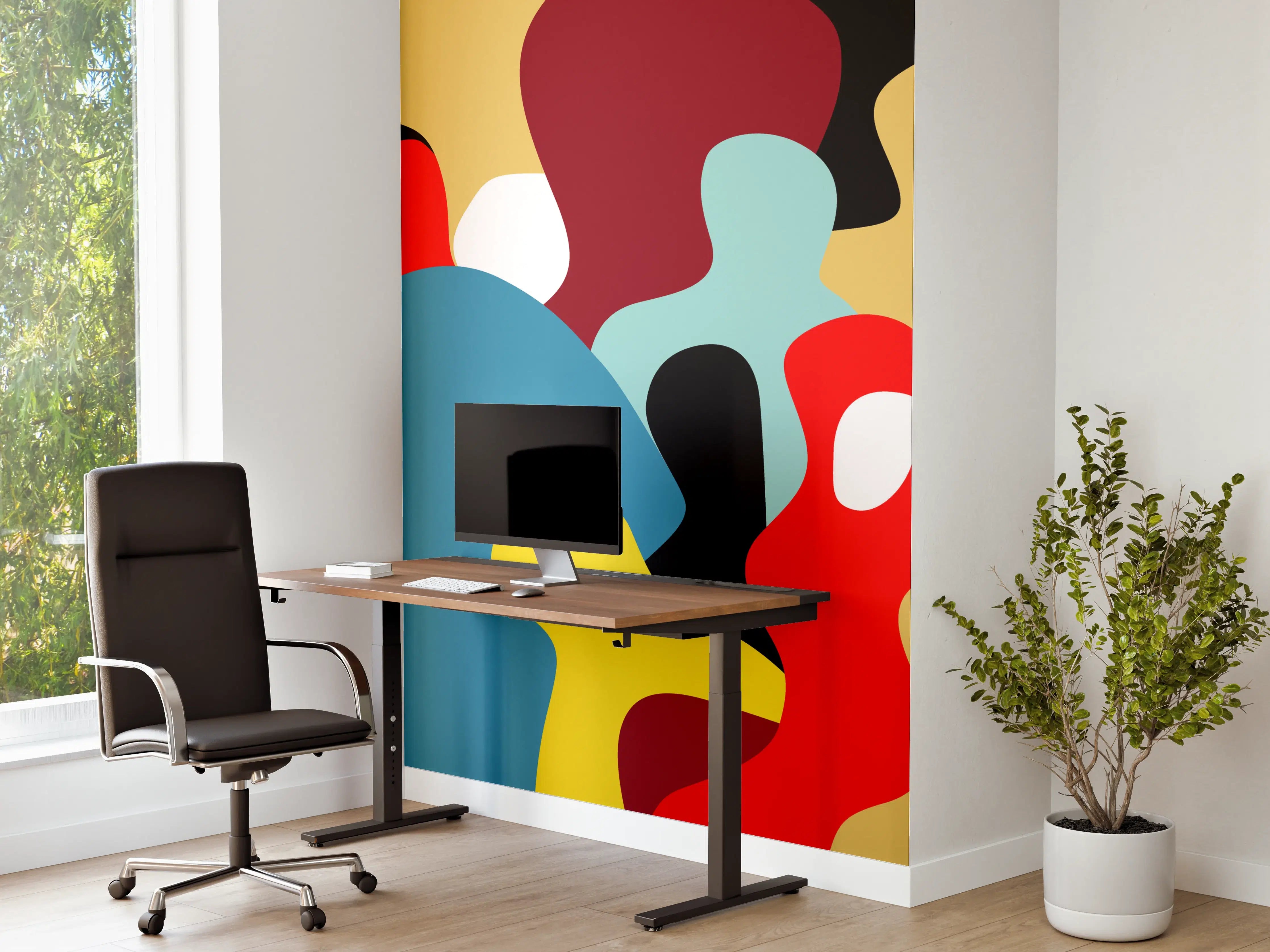 Büro Wandgestaltung - Abstrakte geometrische Silhouetten in lebendigen Farben