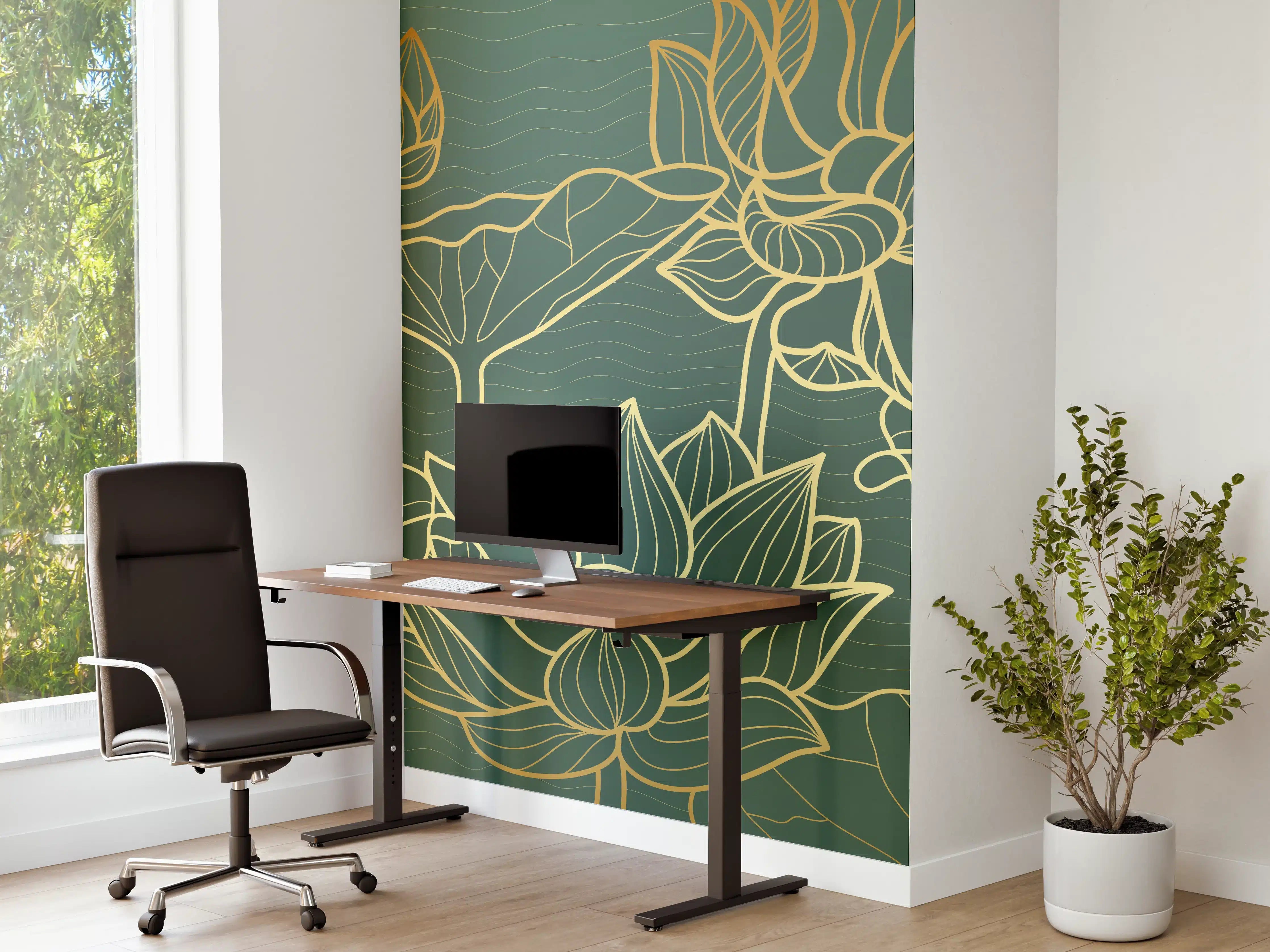 Büro Wandgestaltung - Abstrakte goldende Blüten