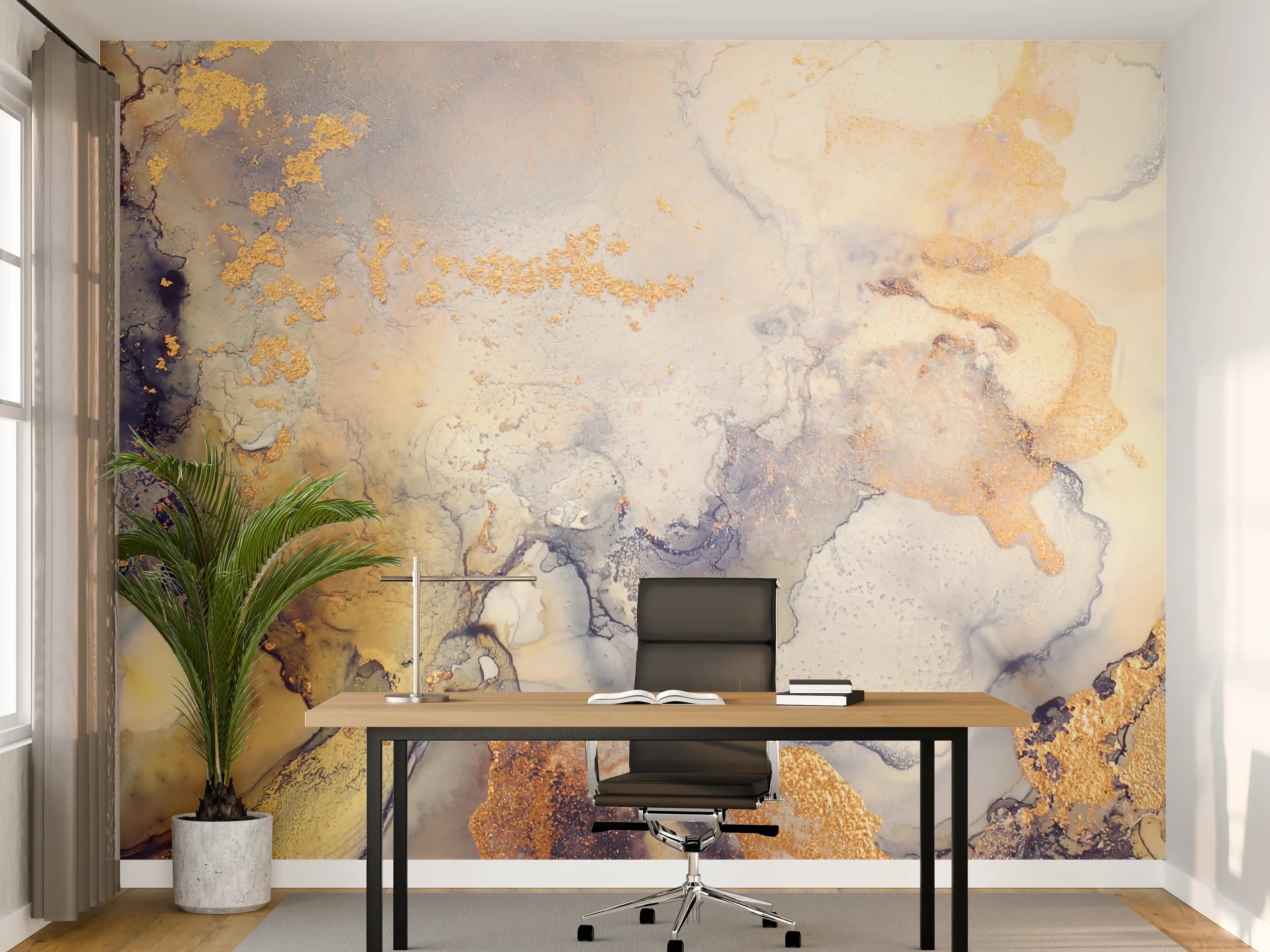 Büro Wandgestaltung - Abstrakte goldene Flüssigkunstmalerei 