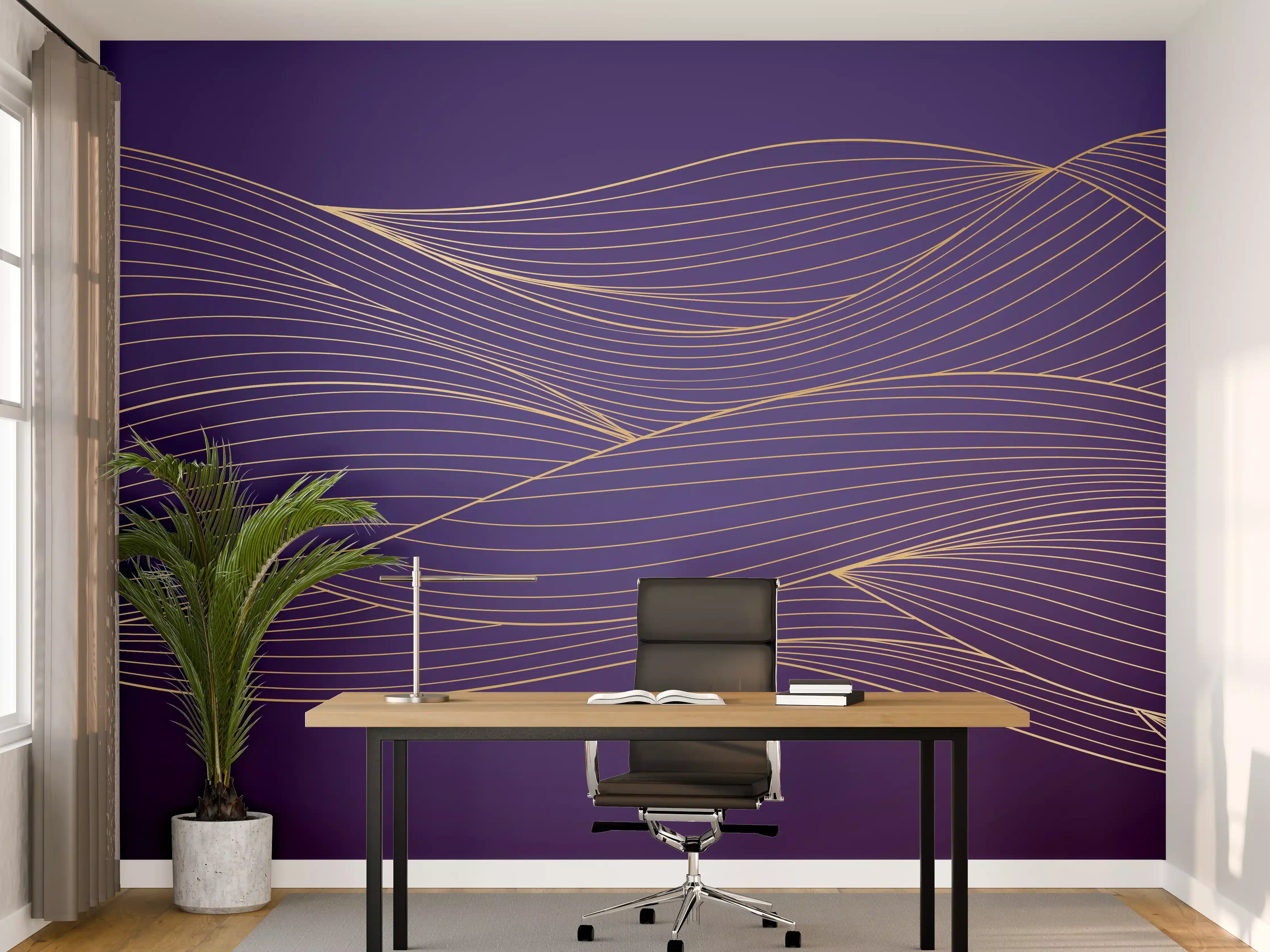 Büro Wandgestaltung - Abstrakte lila Wellenlinien Kunst