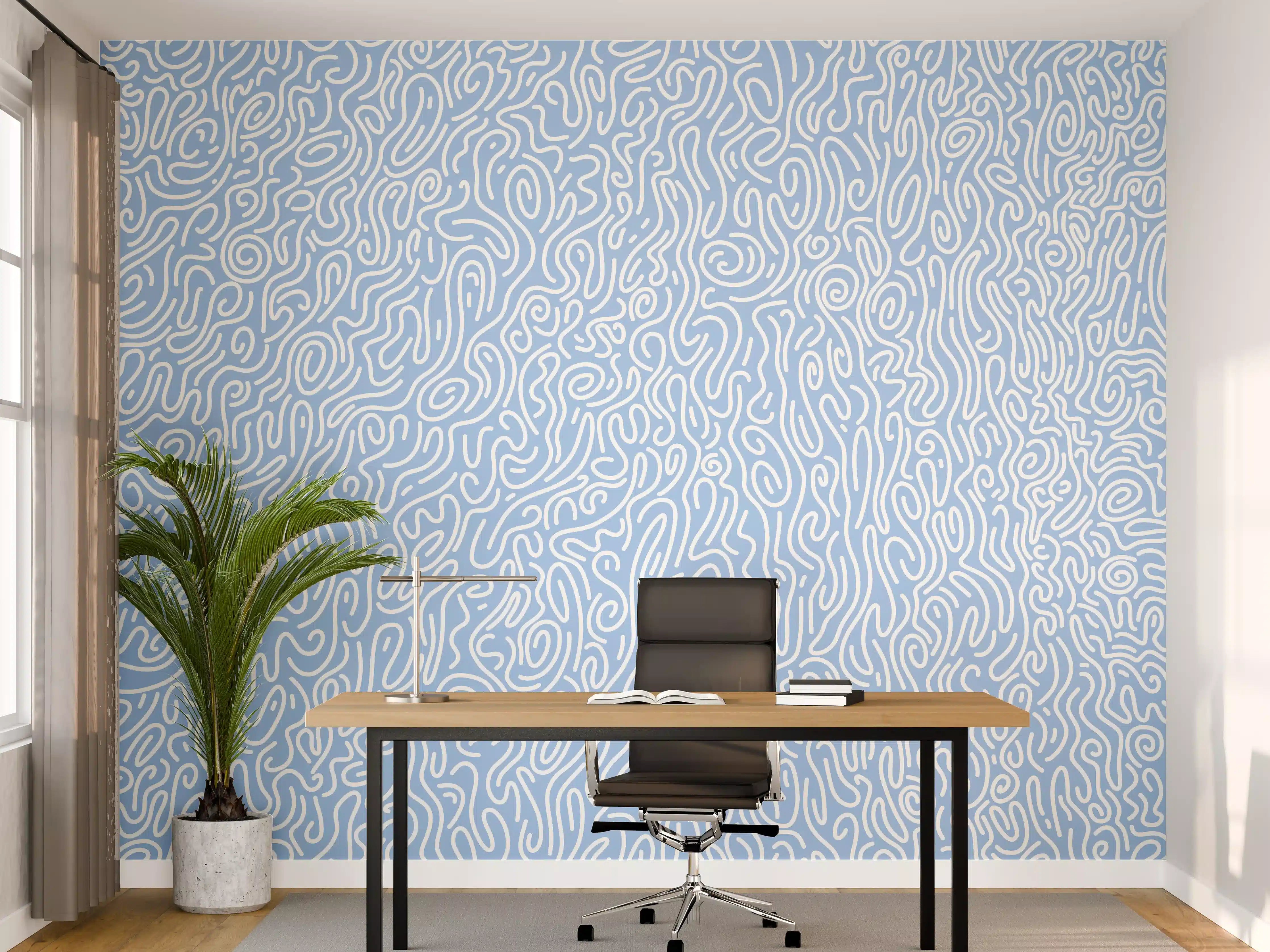 Büro Wandgestaltung - Abstrakte weiße Muster auf Blauem Hintergrund