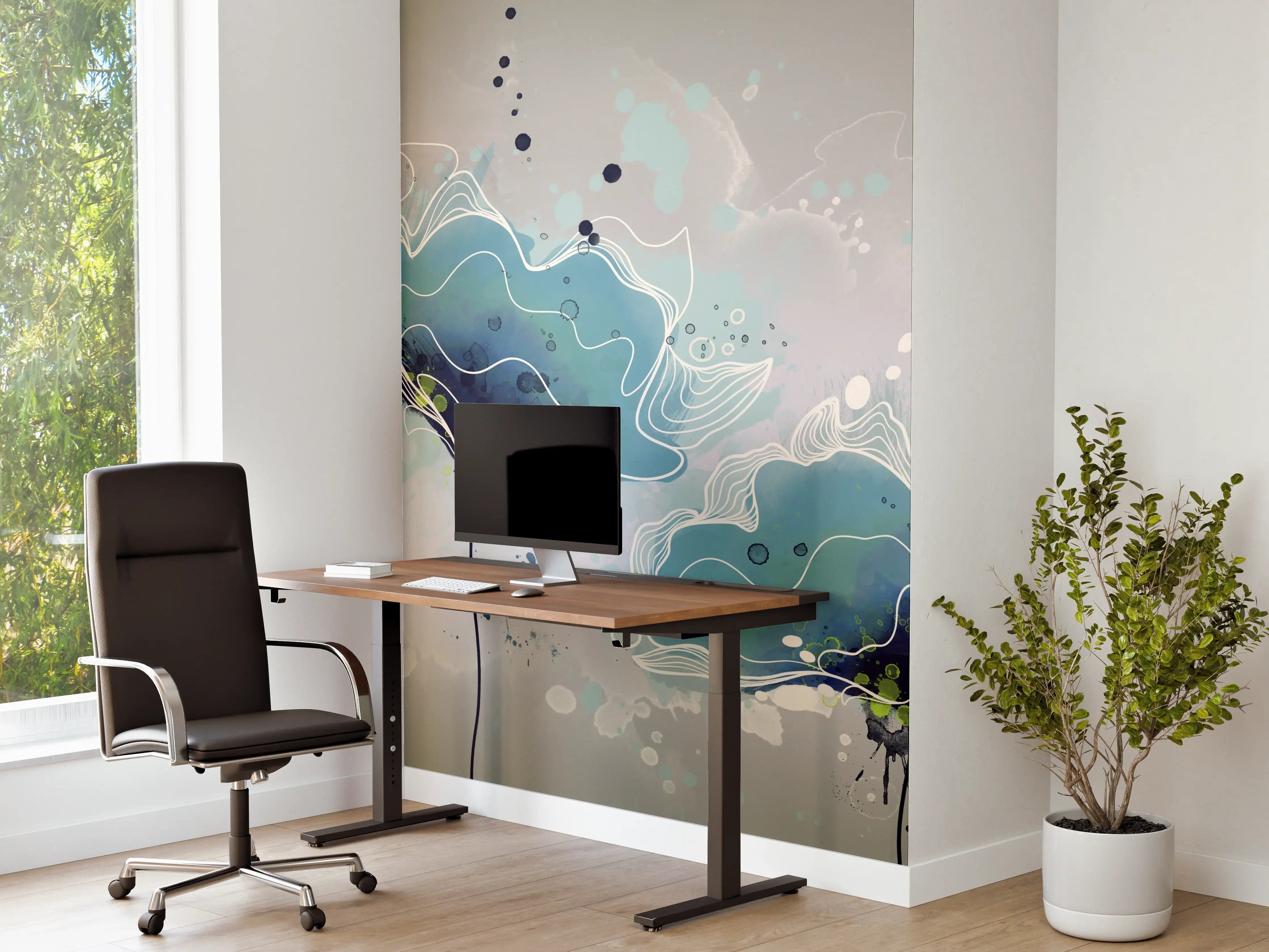 Büro Wandgestaltung - Abstrakten blauen Aquarellblumen