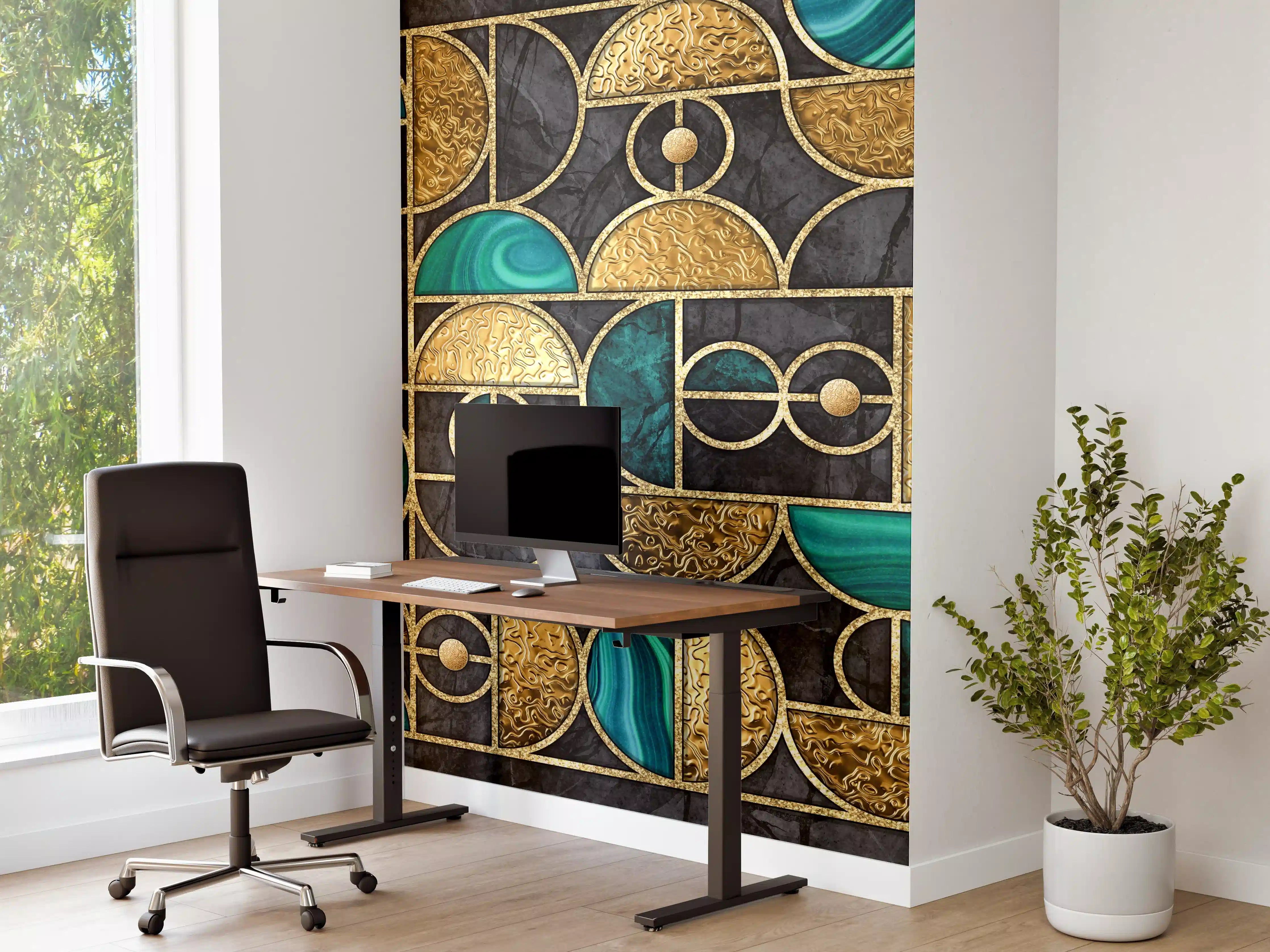 Büro Wandgestaltung - Abstrakter Gold-Schwarz-Grün Mosaik