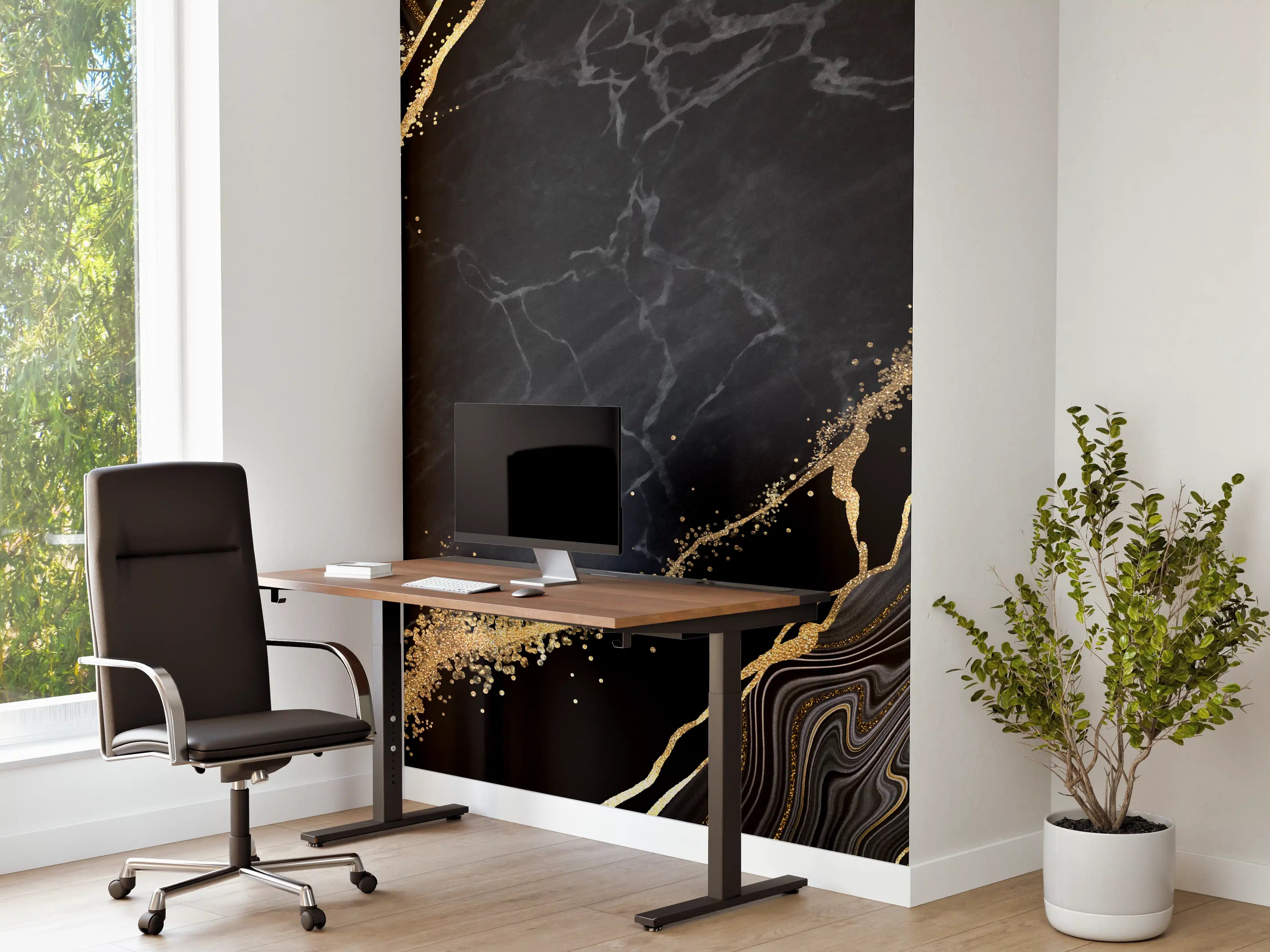 Büro Wandgestaltung - Abstrakter schwarzer Marmor mit goldenen Adern