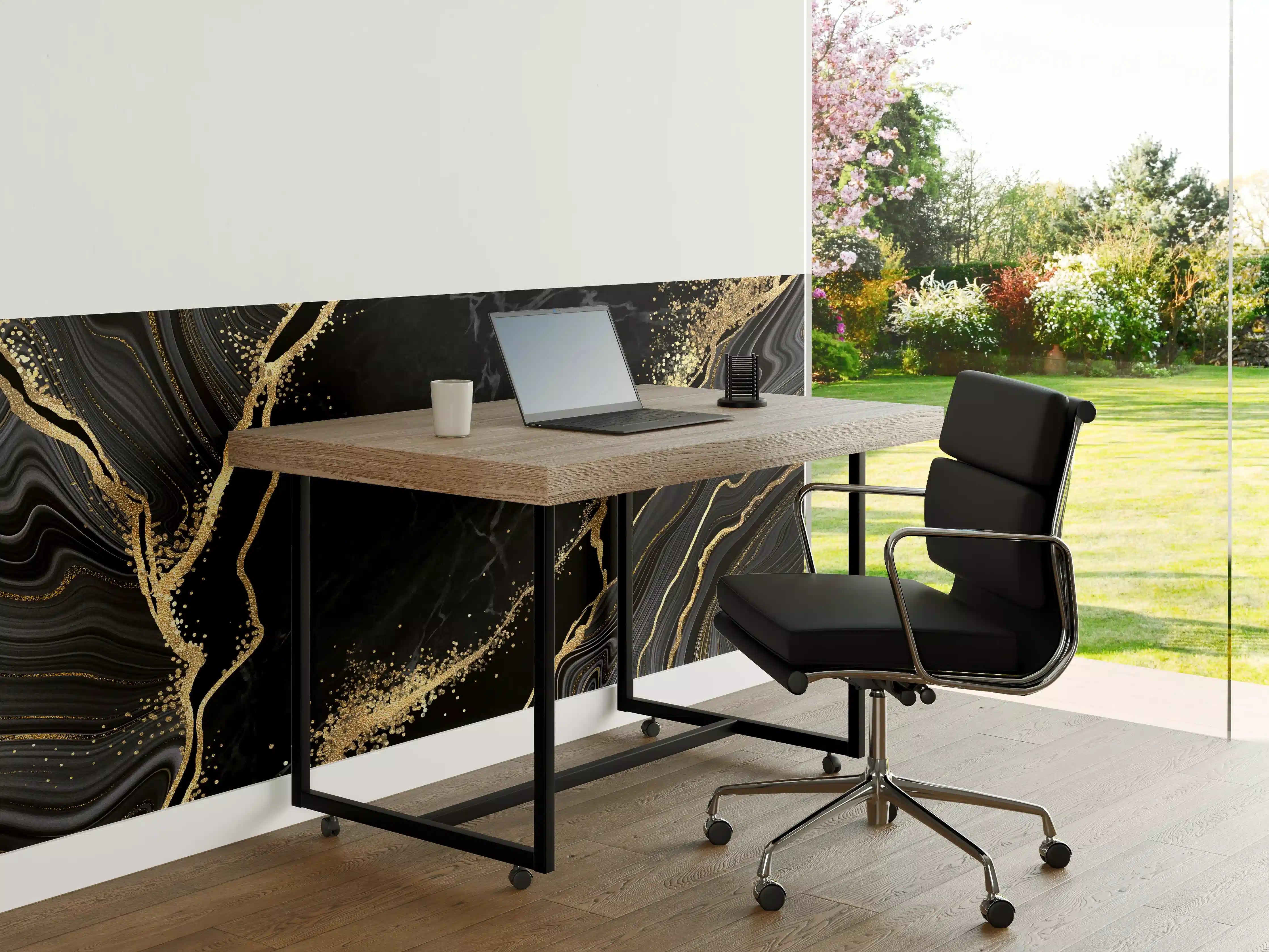 Büro Wandgestaltung - Abstrakter schwarzer Marmor mit goldenen Adern