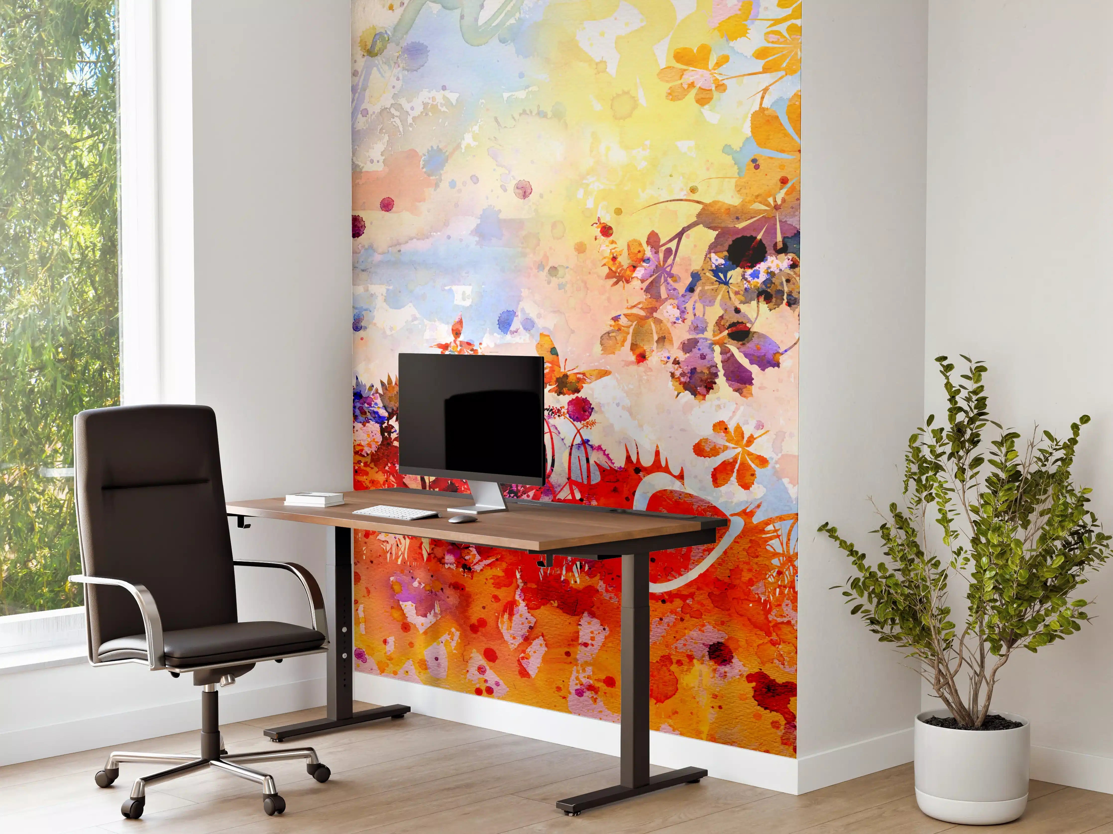 Büro Wandgestaltung - Abstraktes Aquarell eines Herbstwaldes