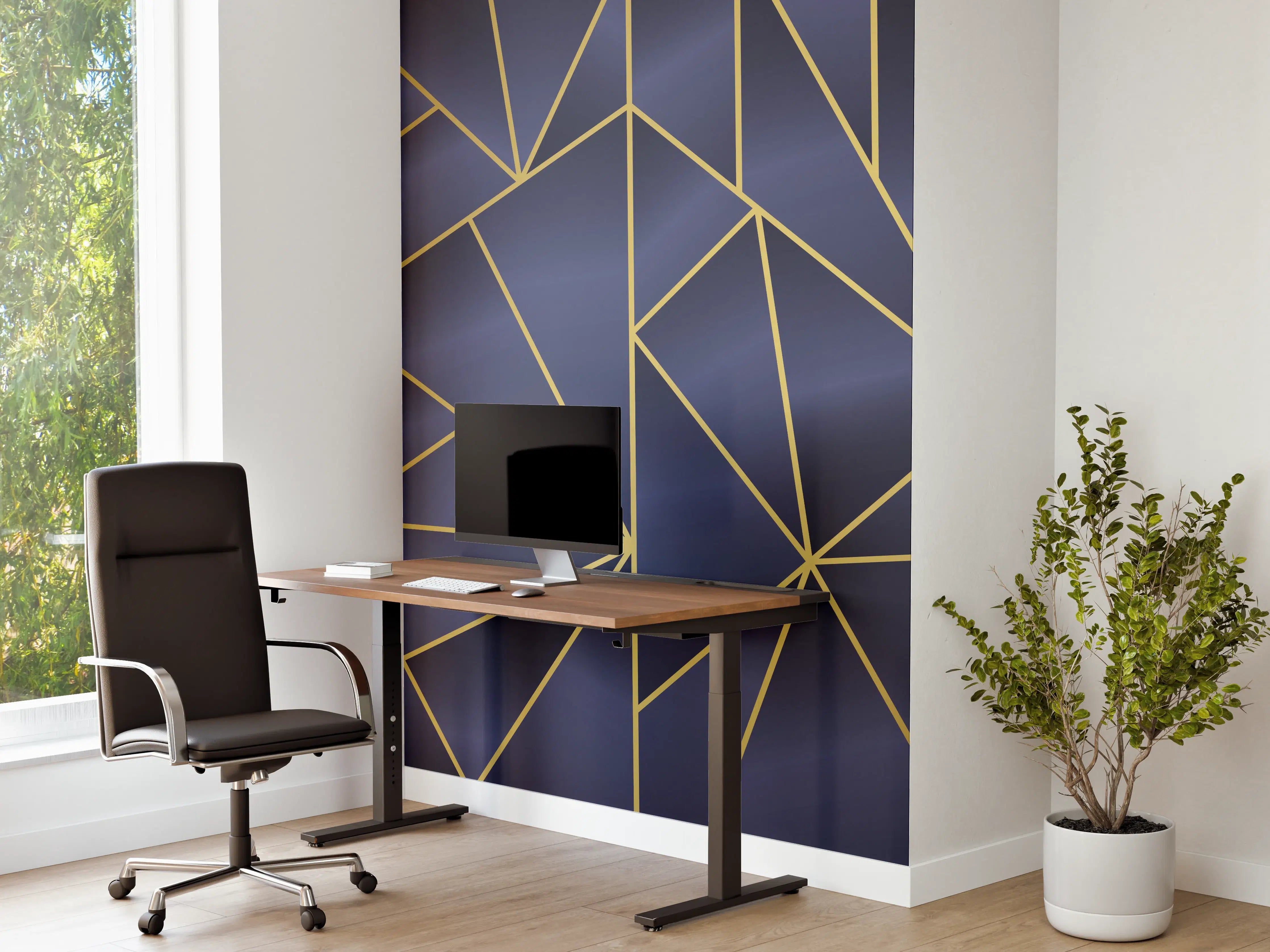 Büro Wandgestaltung - Abstraktes Blau-Gold Muster