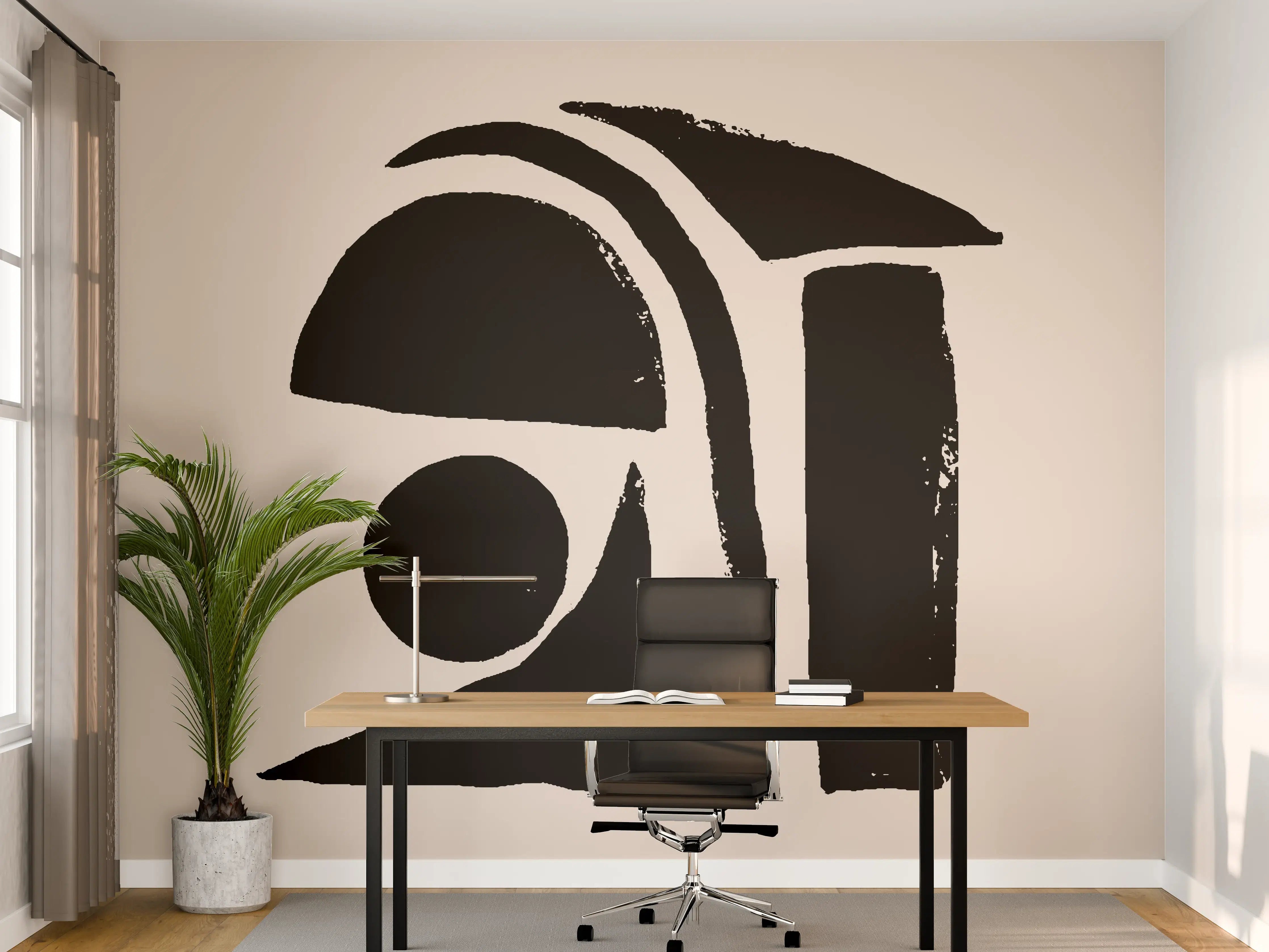 Büro Wandgestaltung - Abstraktes Elfenbein-Schwarz-Kunstwerk