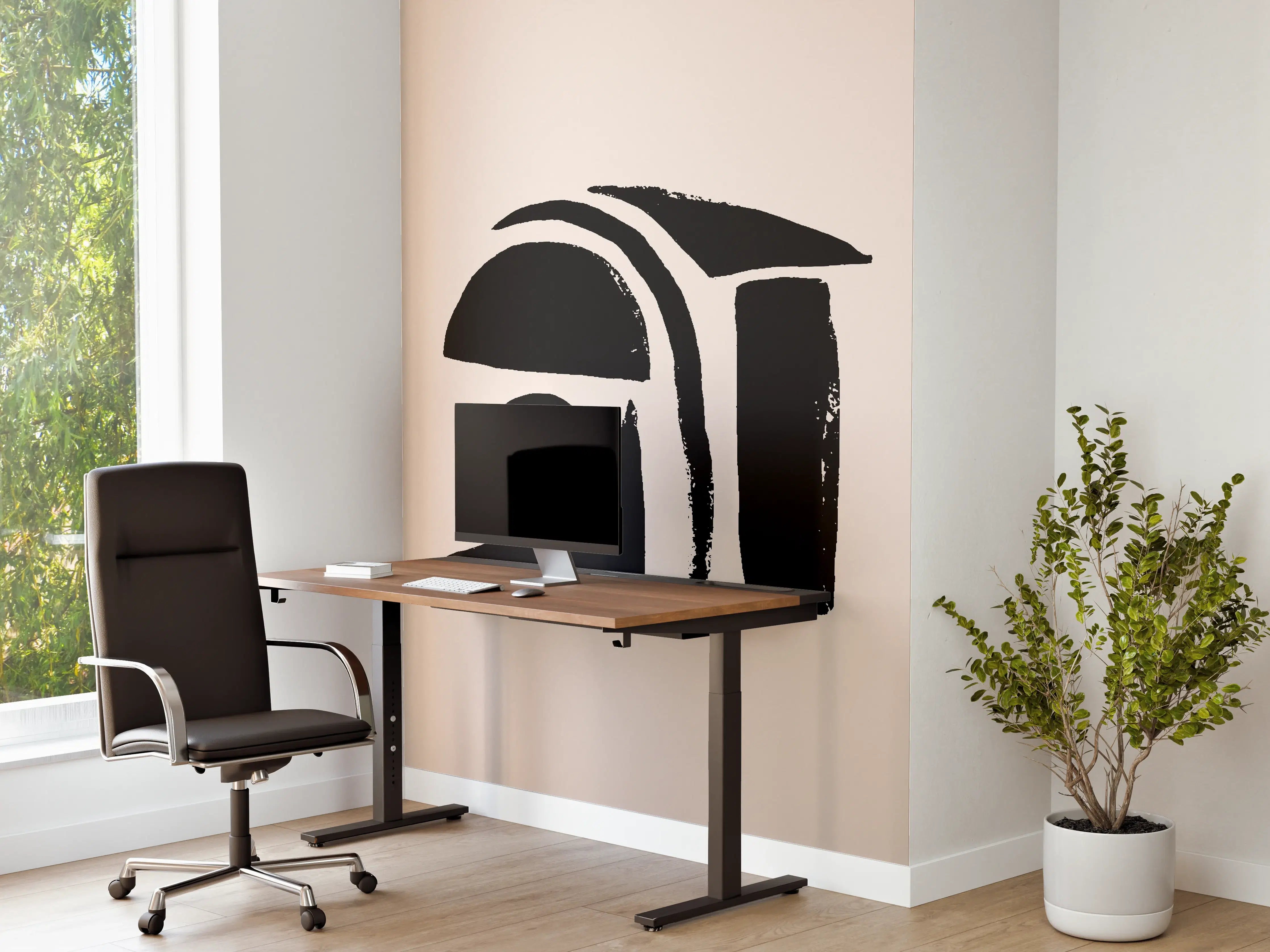 Büro Wandgestaltung - Abstraktes Elfenbein-Schwarz-Kunstwerk