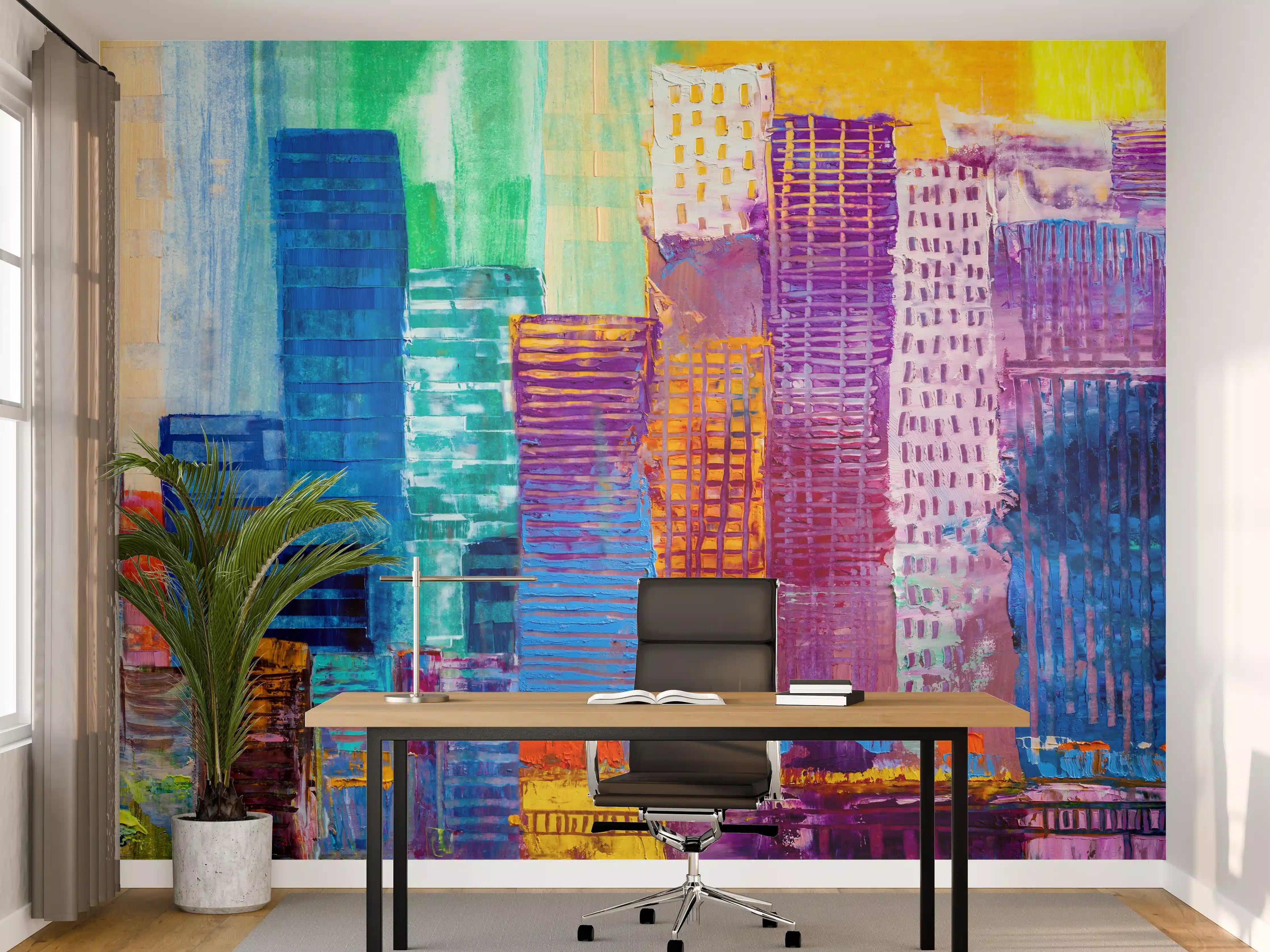 Büro Wandgestaltung - Abstraktes Gemälde von städtischen Wolkenkratzern