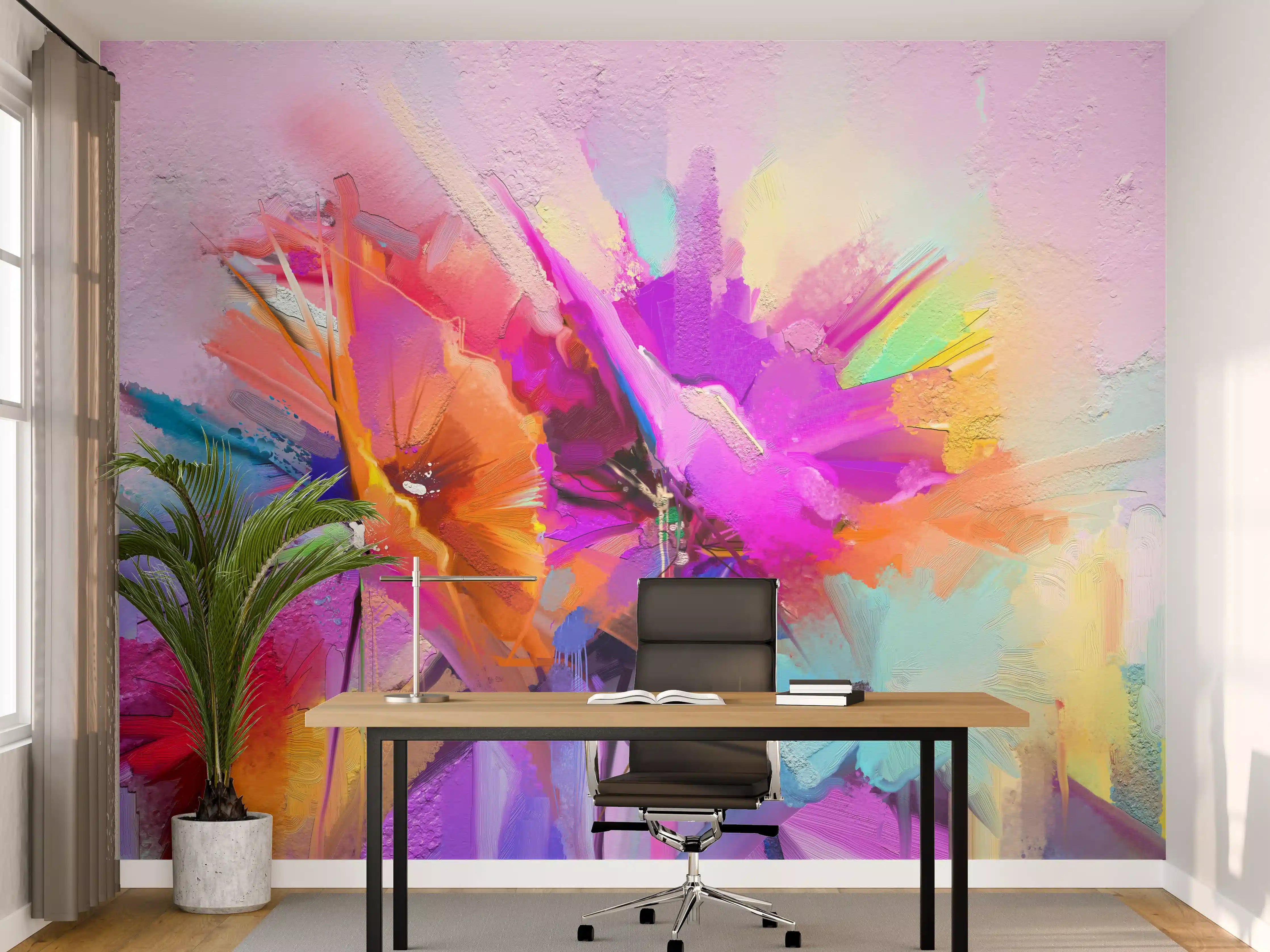 Büro Wandgestaltung - Abstraktes Öl-Gemälde einer Frühlingsblume