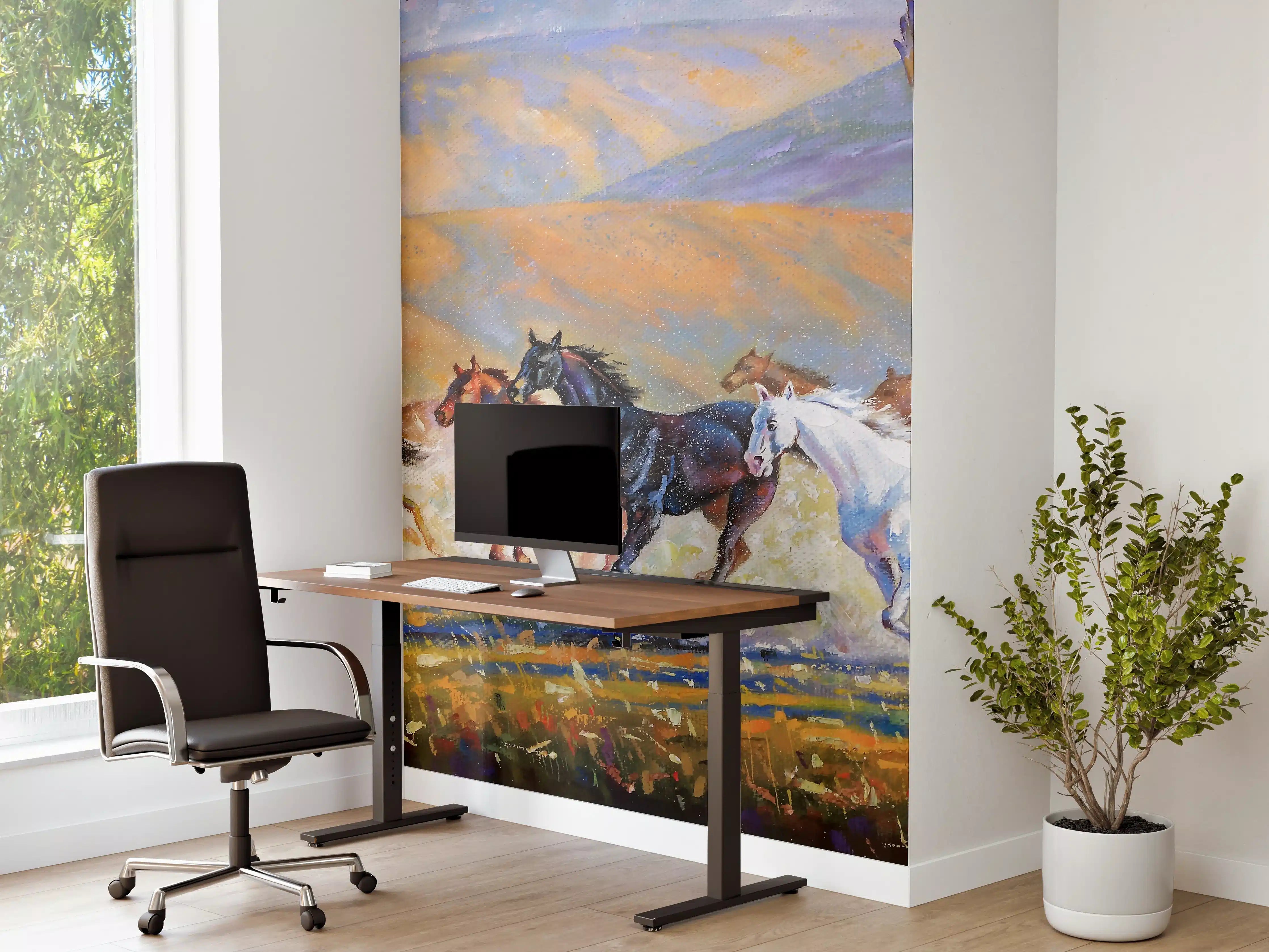 Büro Wandgestaltung - Adler über gallopierender  Herde von Pferden