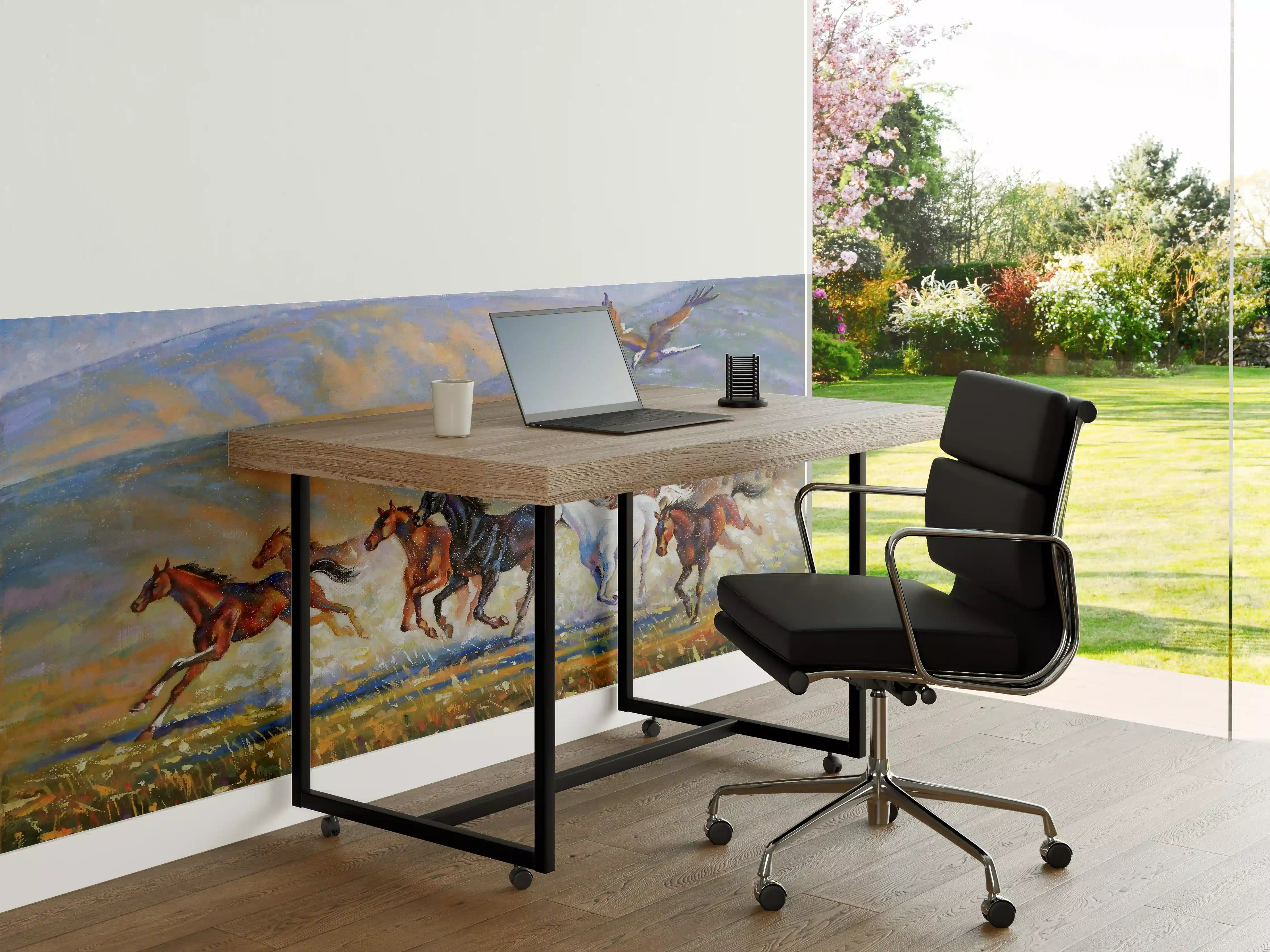 Büro Wandgestaltung - Adler über gallopierender  Herde von Pferden