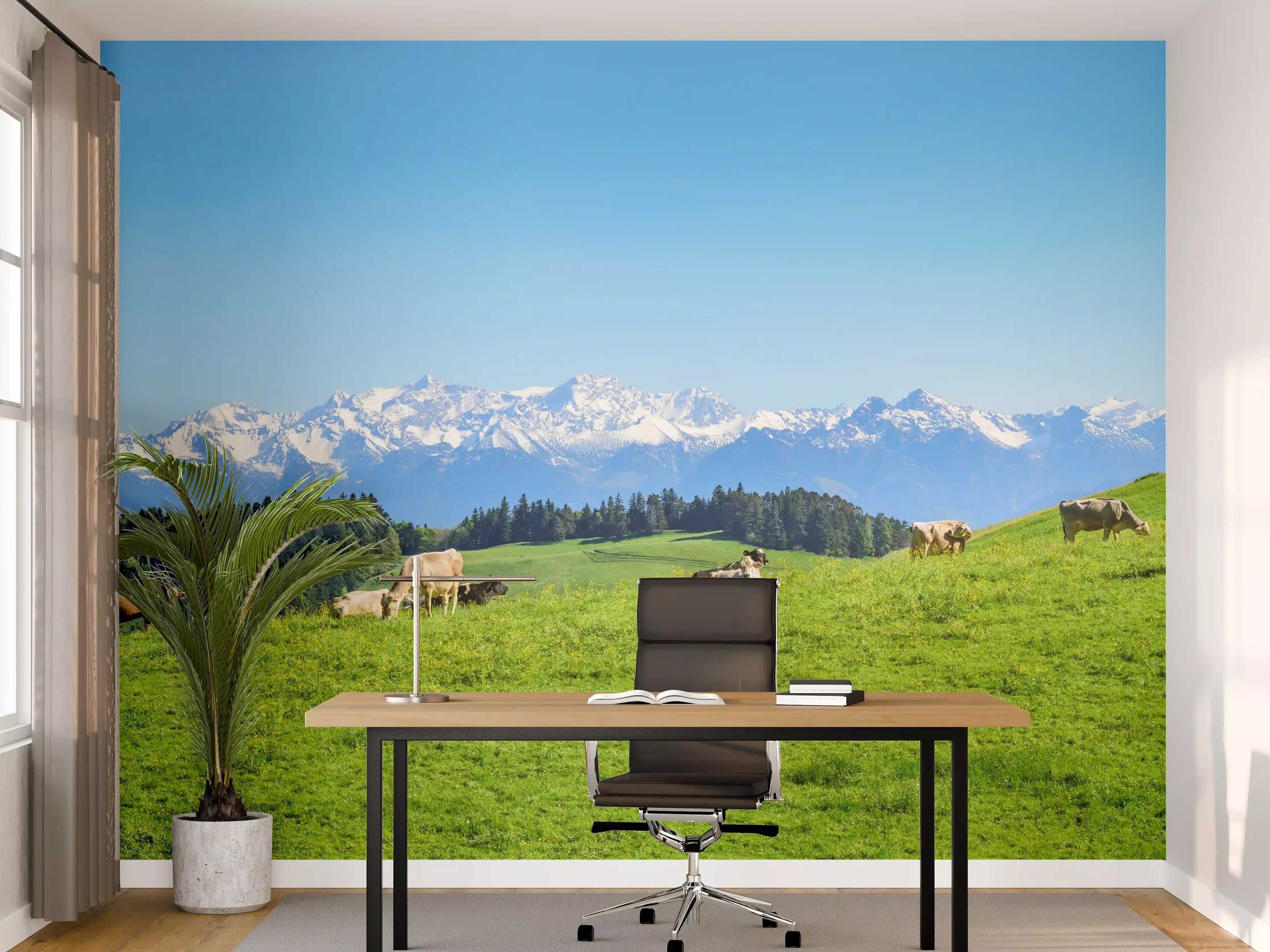 Büro Wandgestaltung - Almwiese mit Kühen und Alpenblick