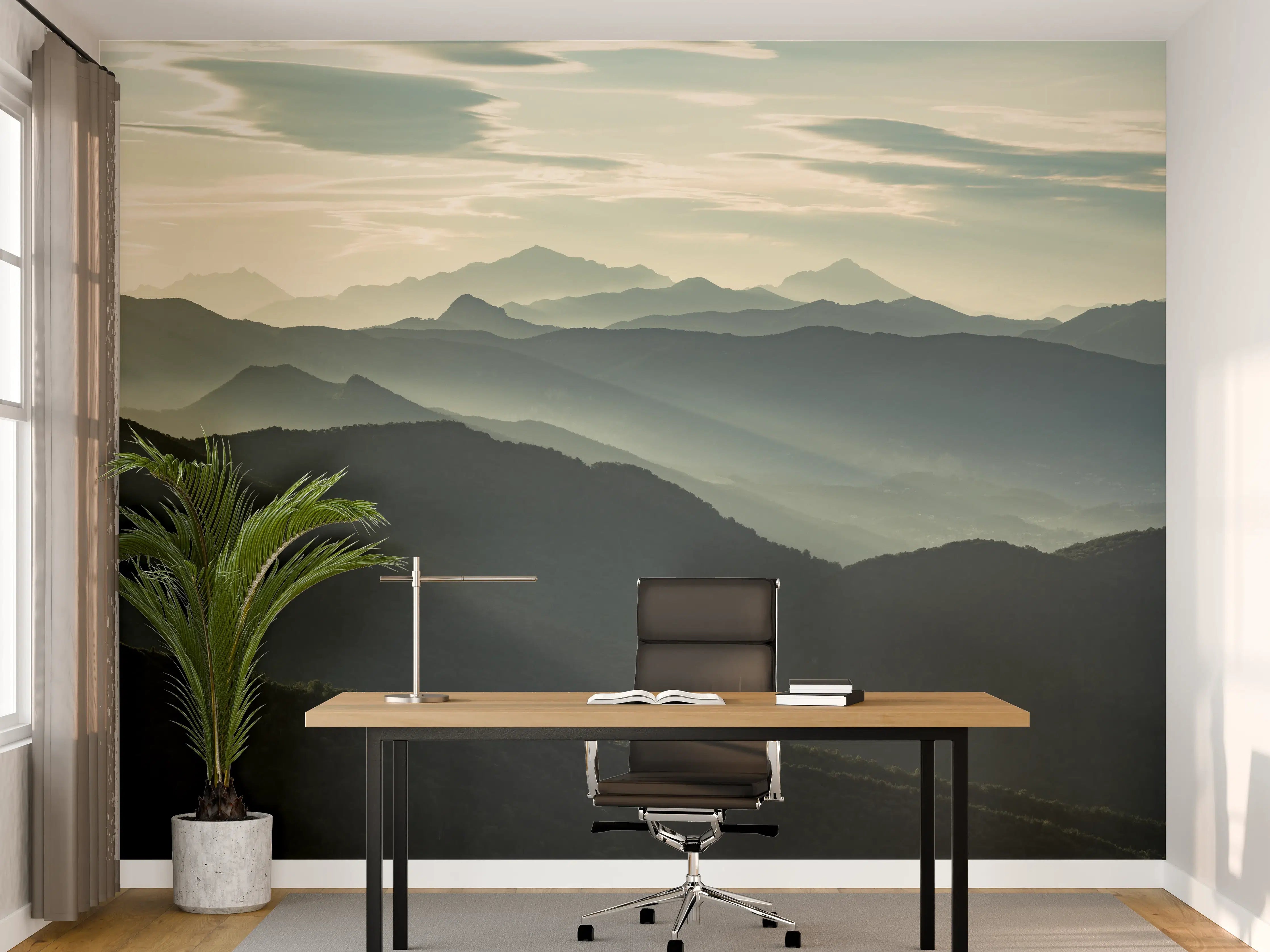 Büro Wandgestaltung - Alpen Morgenlicht Silhouetten