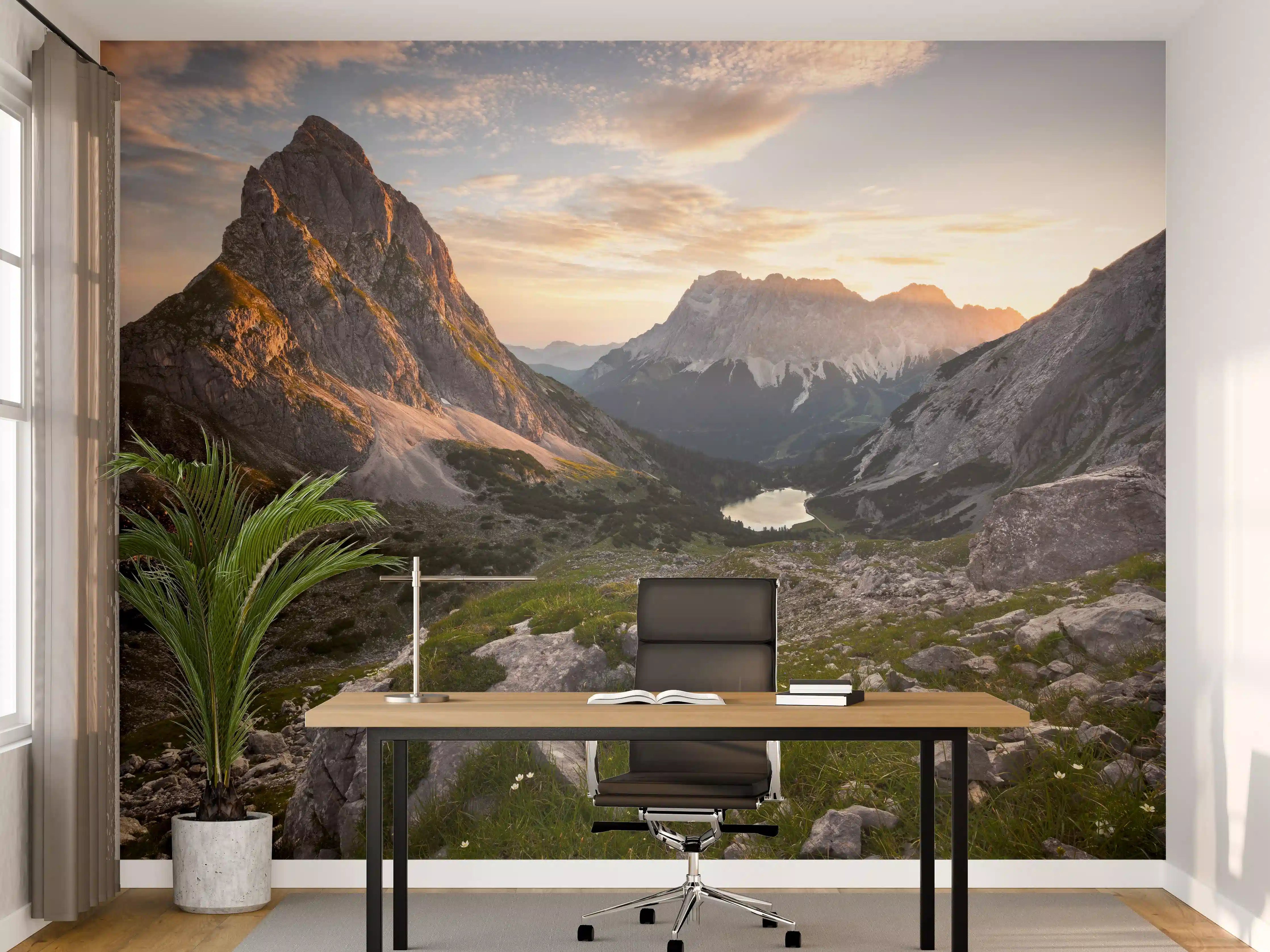 Büro Wandgestaltung - Alpenglühen am Bergsee