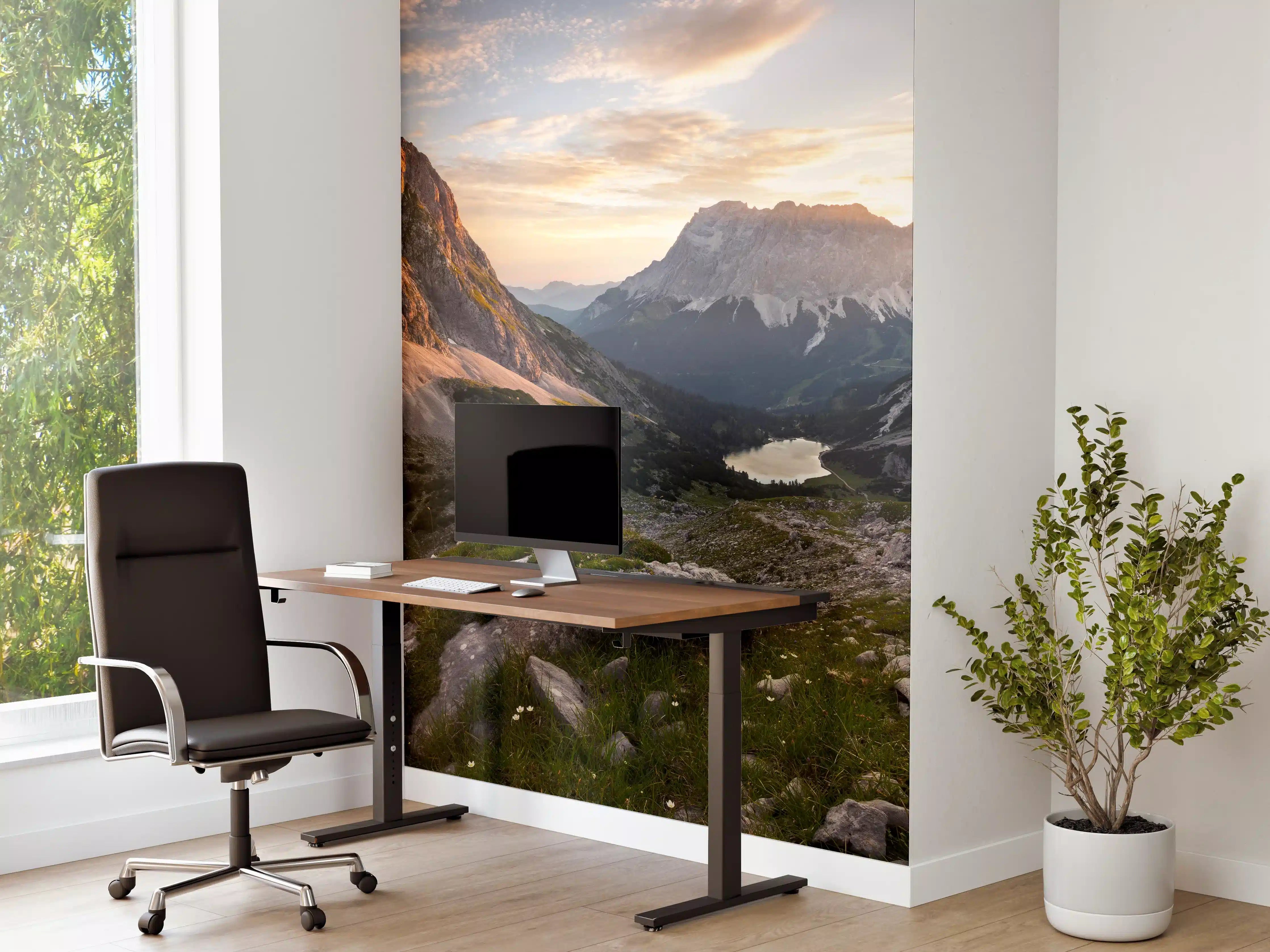 Büro Wandgestaltung - Alpenglühen am Bergsee