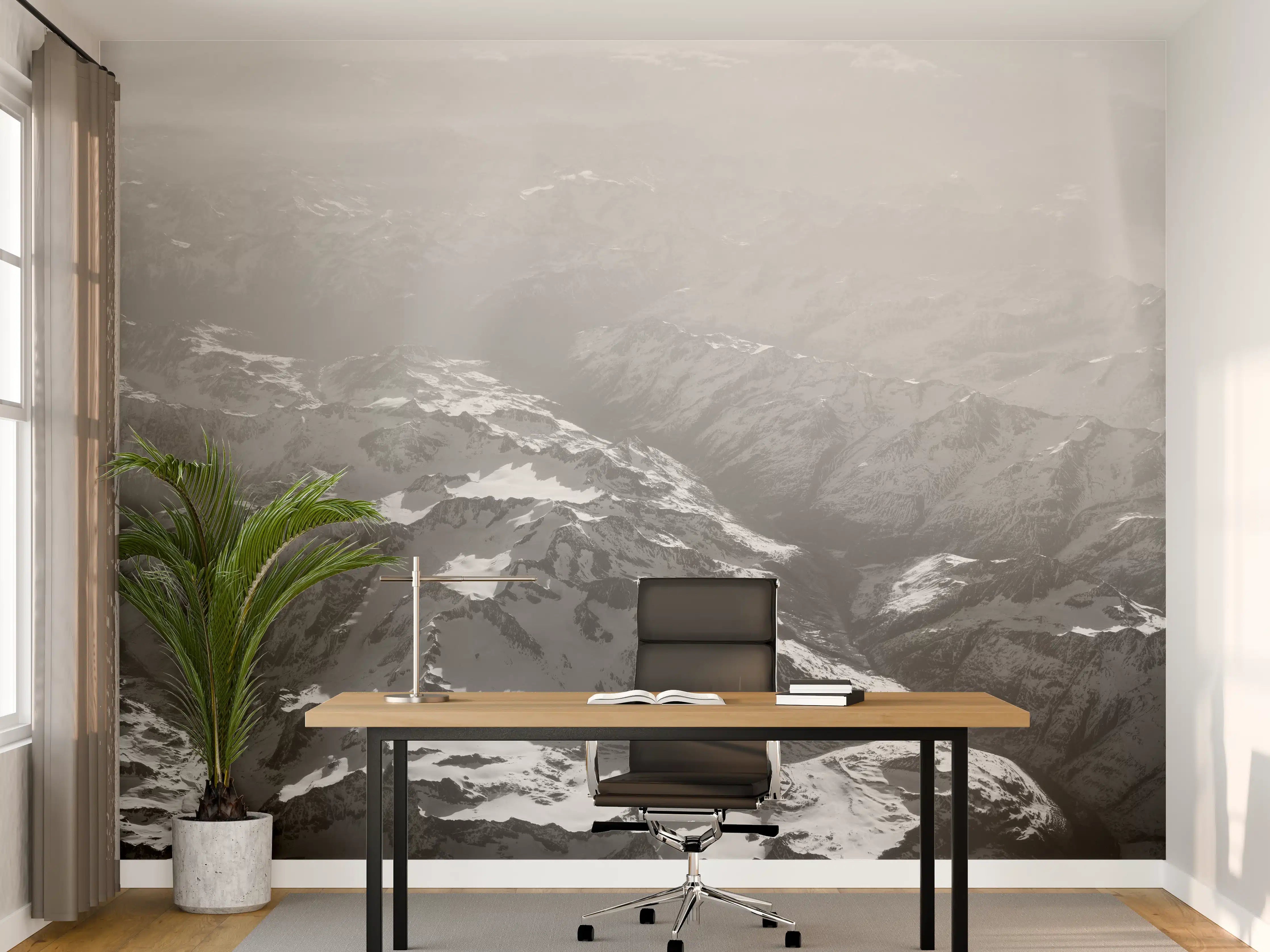 Büro Wandgestaltung - Alpenidylle in Schwarz-Weiß