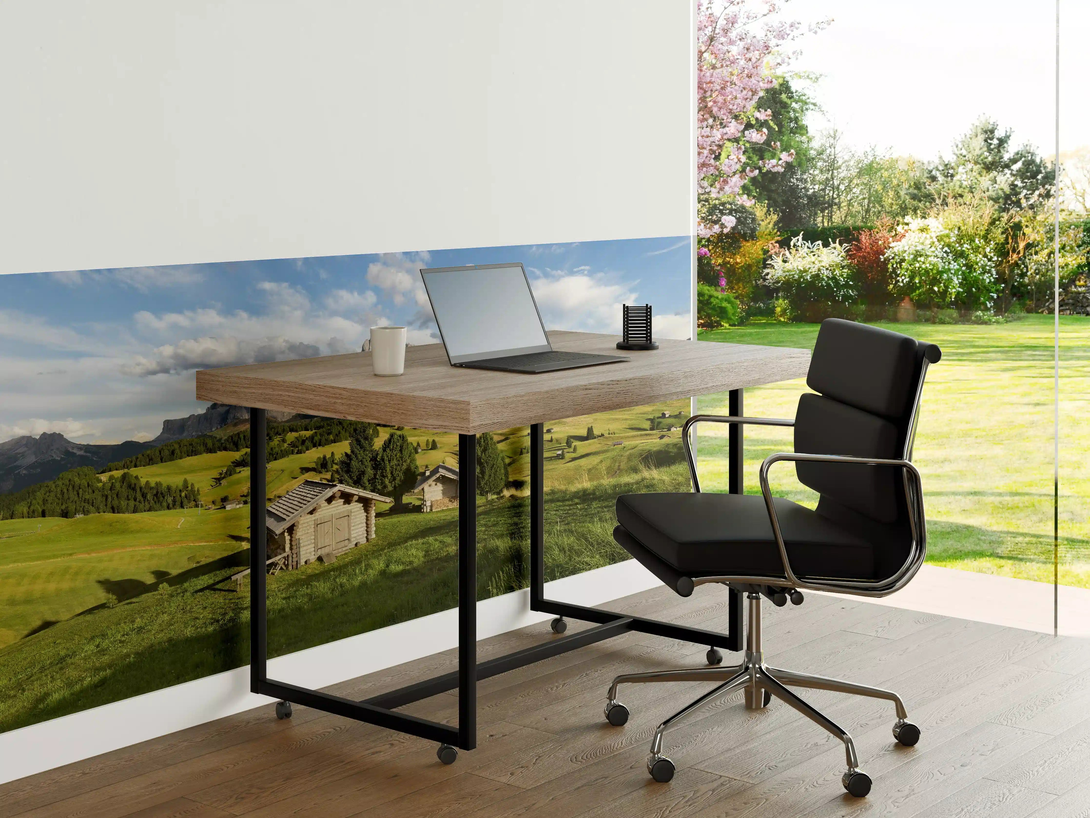 Büro Wandgestaltung - Alpenidylle mit grünen Wiesen