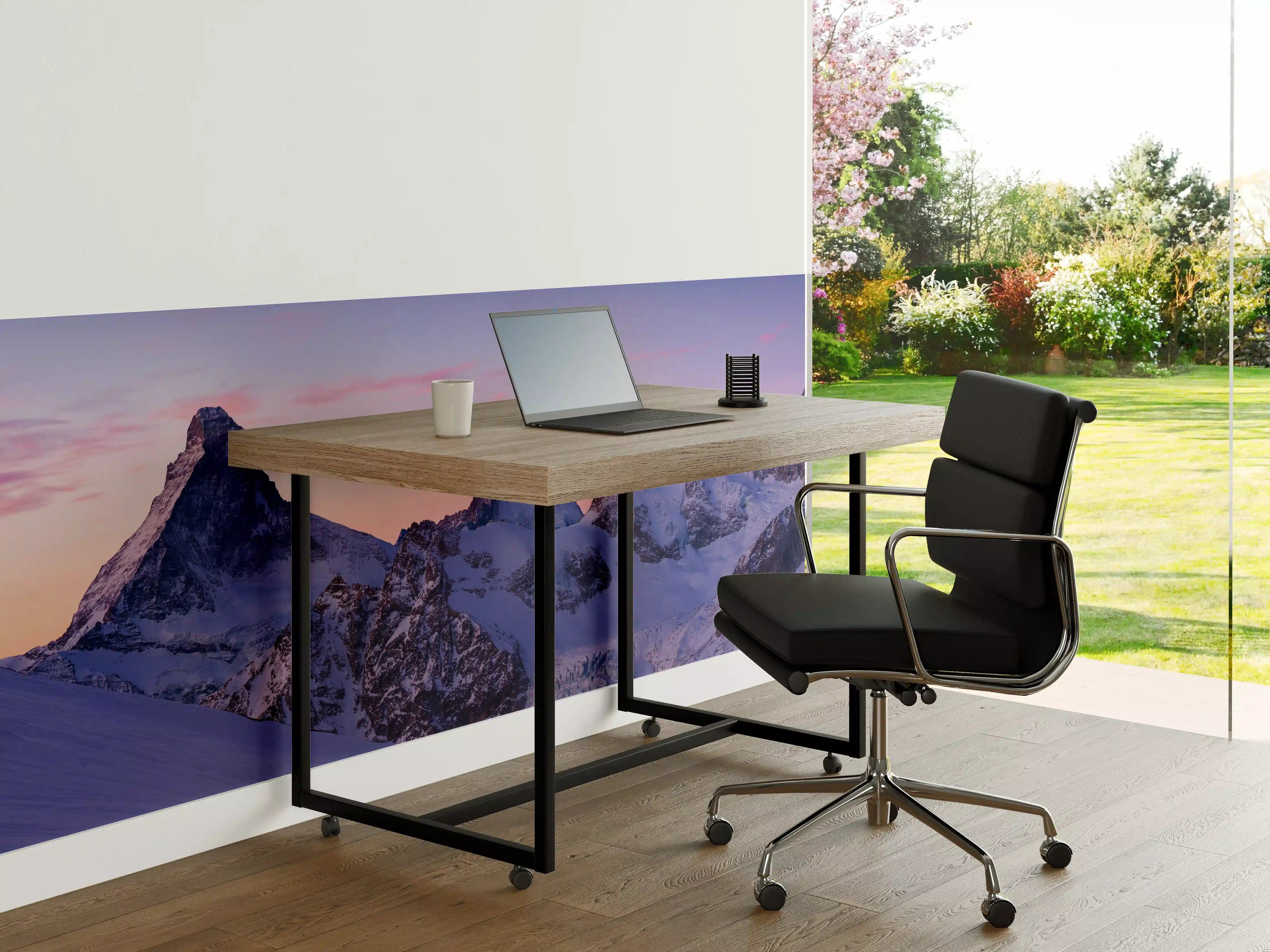 Büro Wandgestaltung - Alpenpanorama Sonnenuntergang Weiß-Rosa