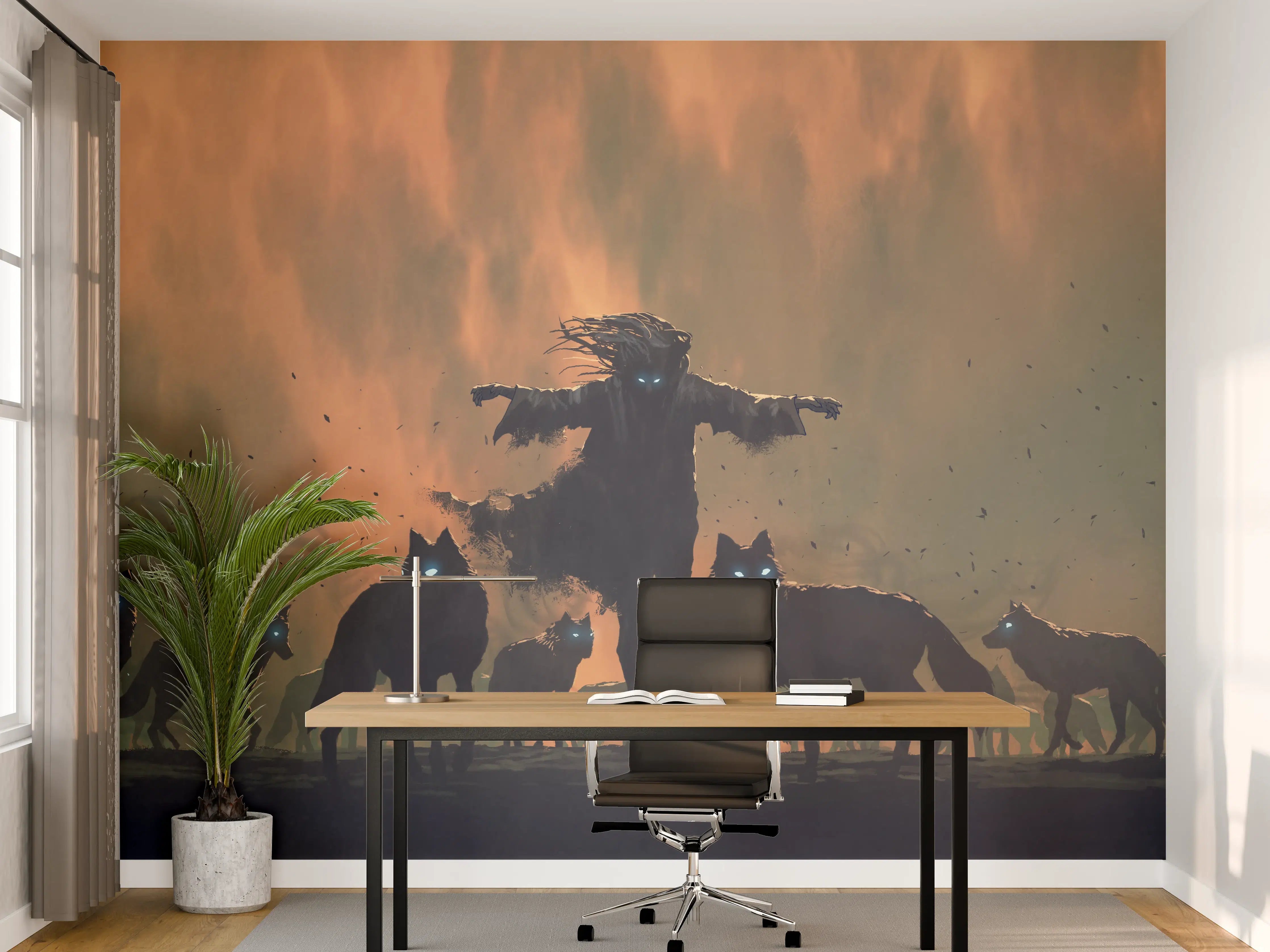 Büro Wandgestaltung - Alpha-Wolf Silhouette Dämmerung