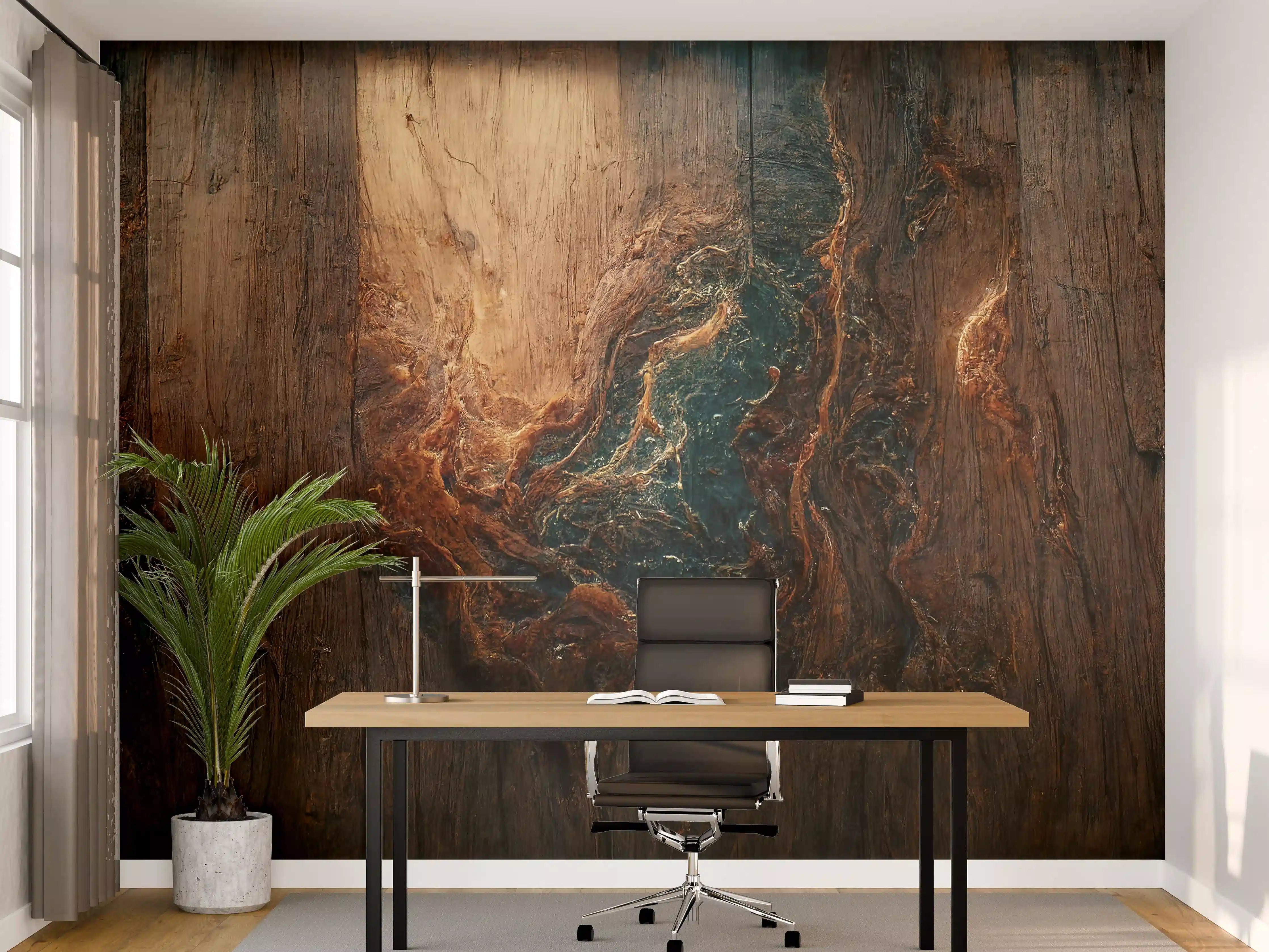 Büro Wandgestaltung - Alter Holzhintergrund mit blauem Harz