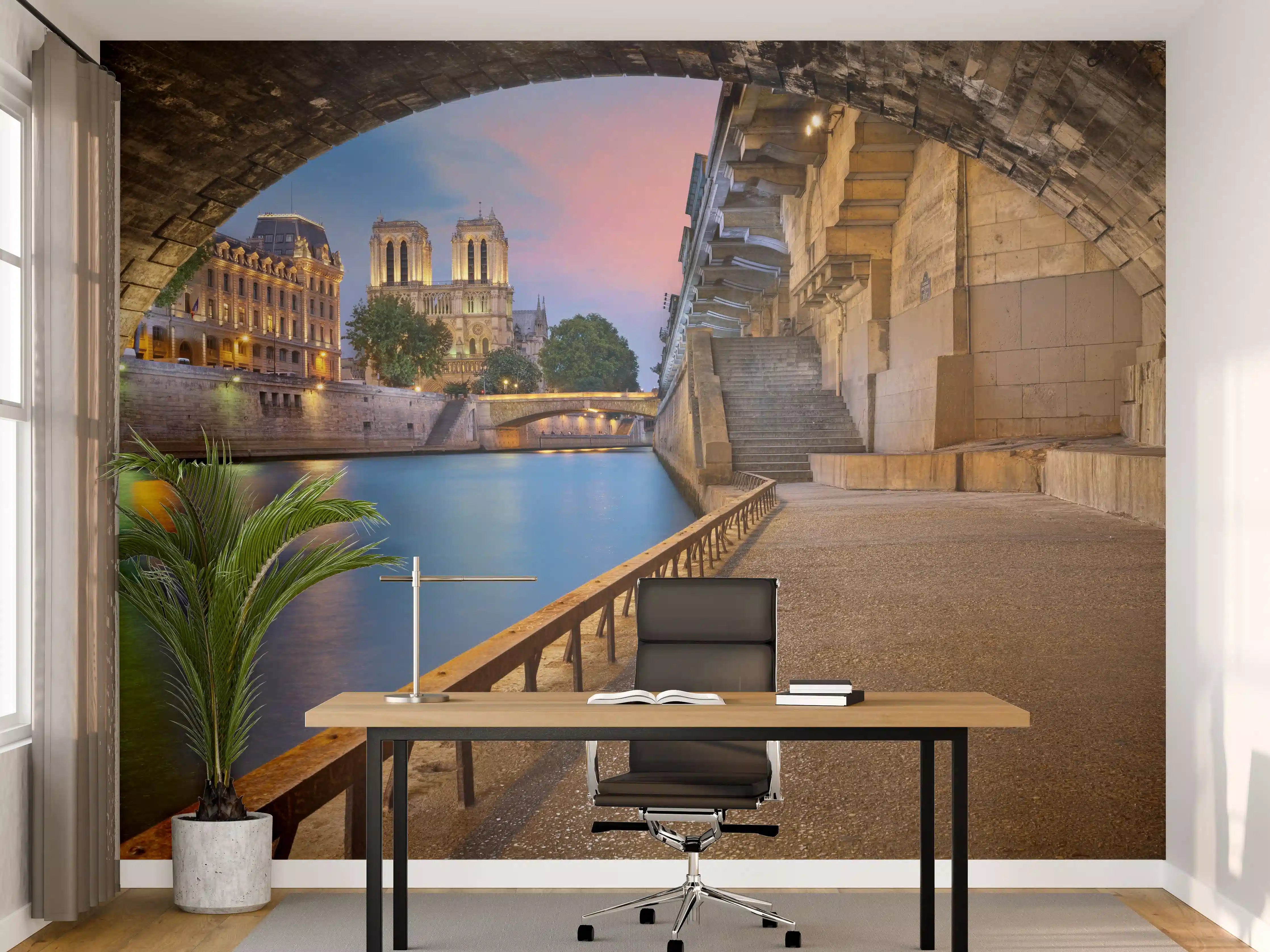 Büro Wandgestaltung - Anblick auf Kathedrale Notre-Dame vom Ufer